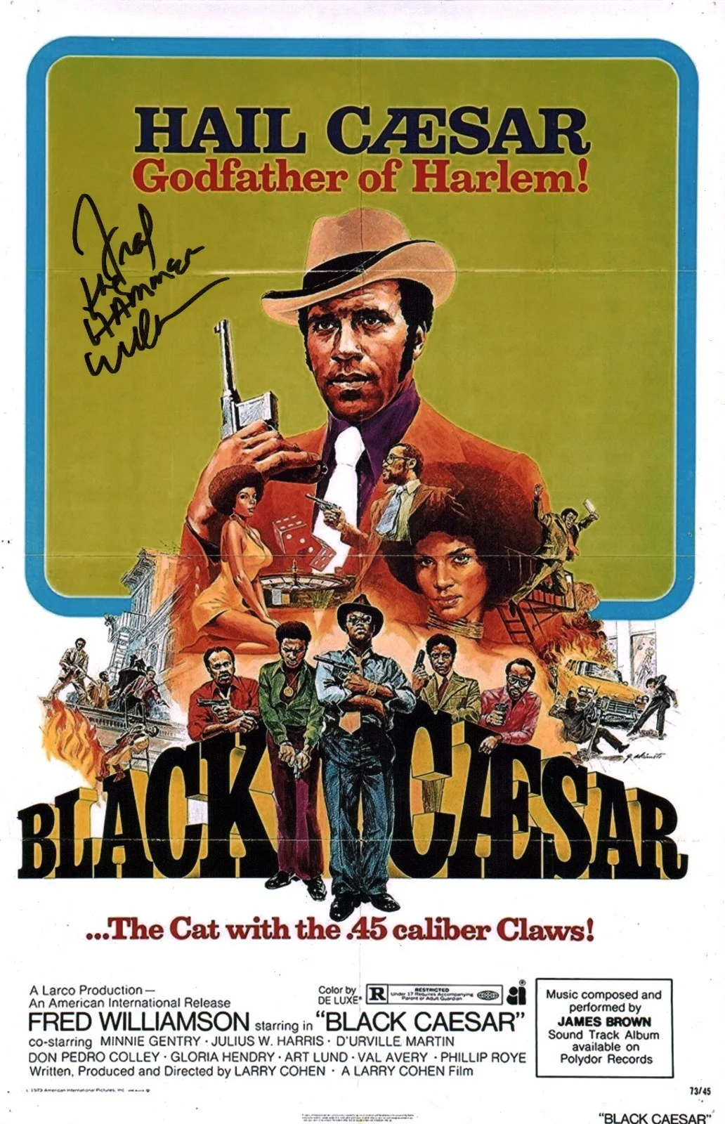 Fred Williamson — Fred Williamson Black Caesar 11x17 Signed Photo Poster JSA Certified Autograph