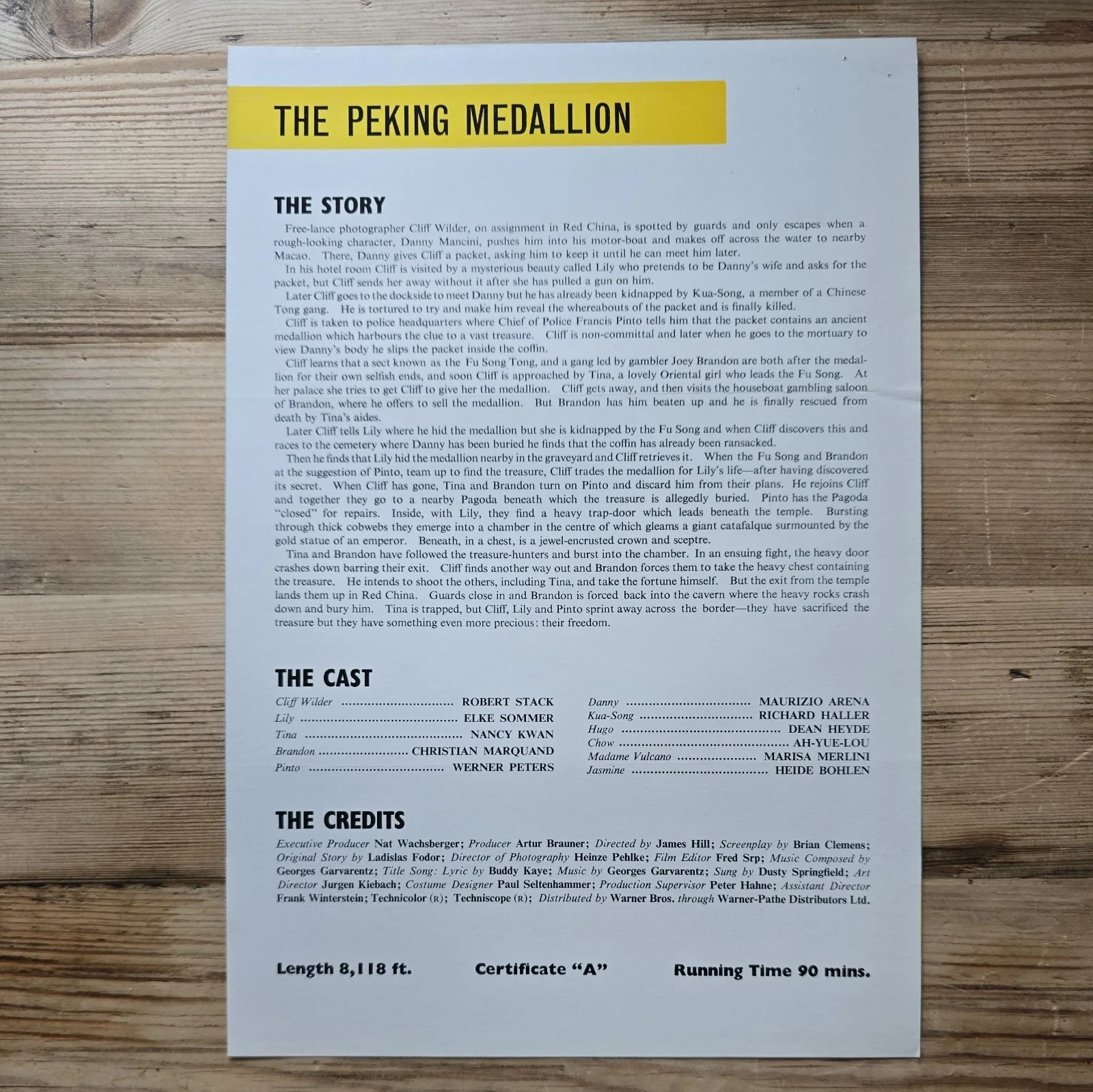 THE PEKING MEDALLION press sheet 1969 Robert Stack Elke Sommer Nancy Kwan, image 2