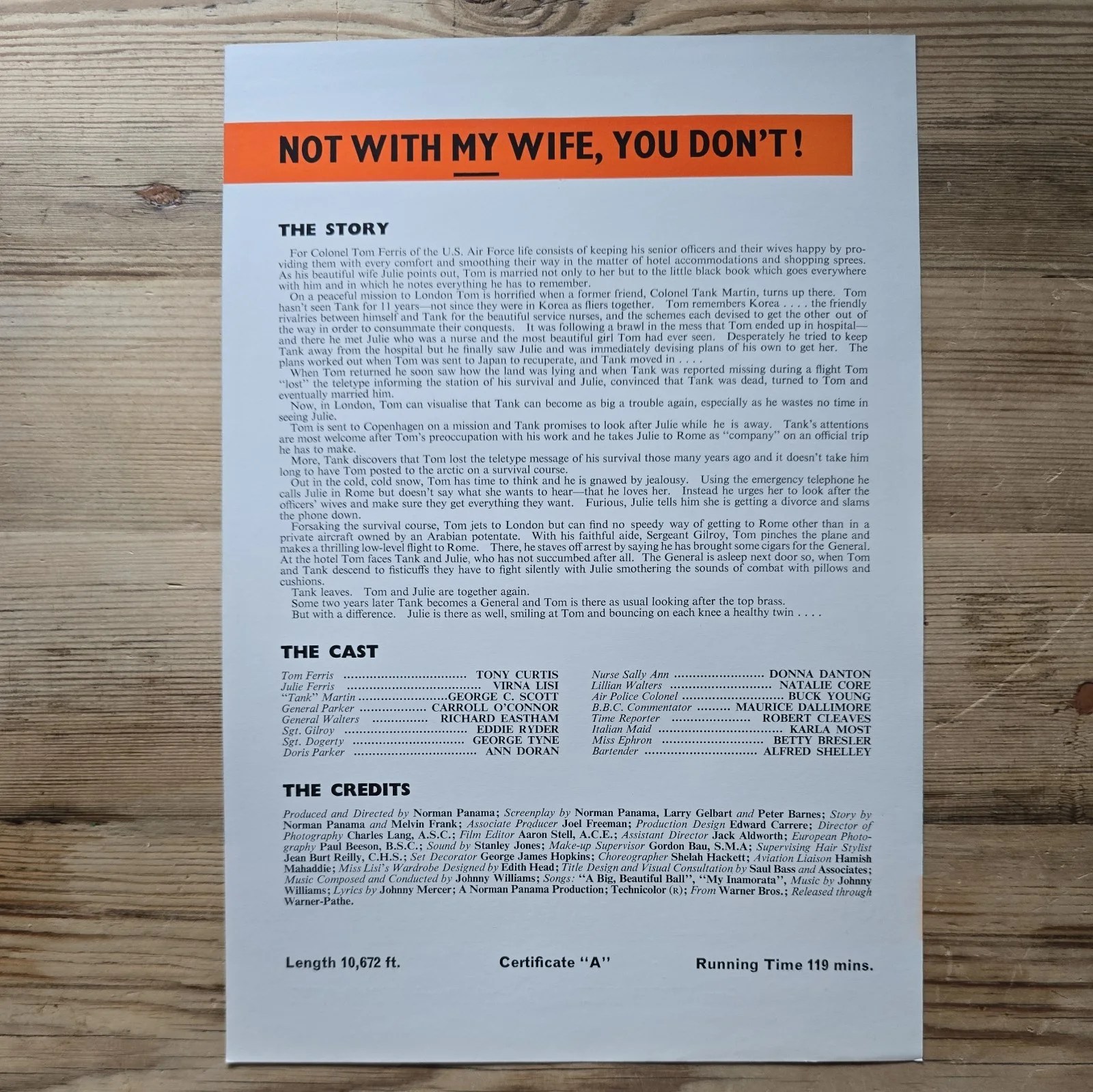 NOT WITH MY WIFE, YOU DON'T! press sheet 1969 Tony Curtis Virna Lisi, изображение 2