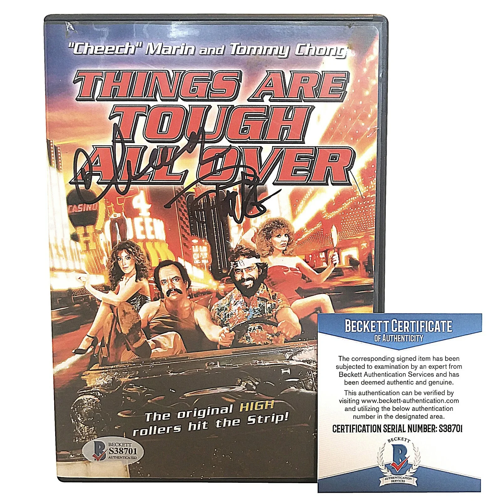 Cheech and Chong — Cheech Marin Tommy Chong Signed Things Are Tough All Over DVD Beckett BAS COA