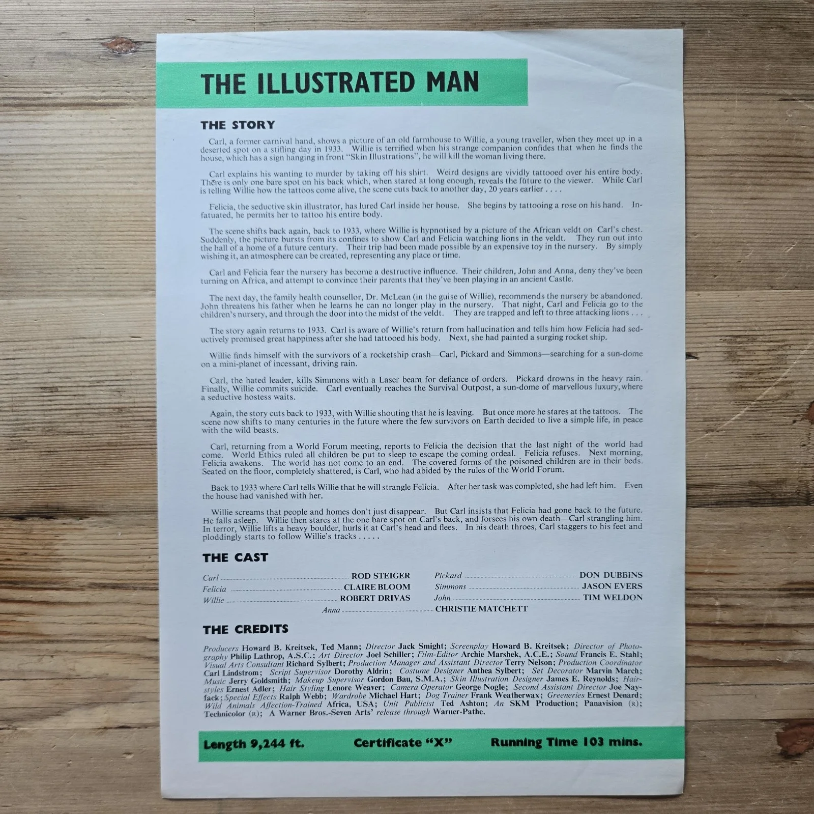 THE ILLUSTRATED MAN press sheet 1969 Rod Steiger Claire Bloom Jack Smight, изображение 2