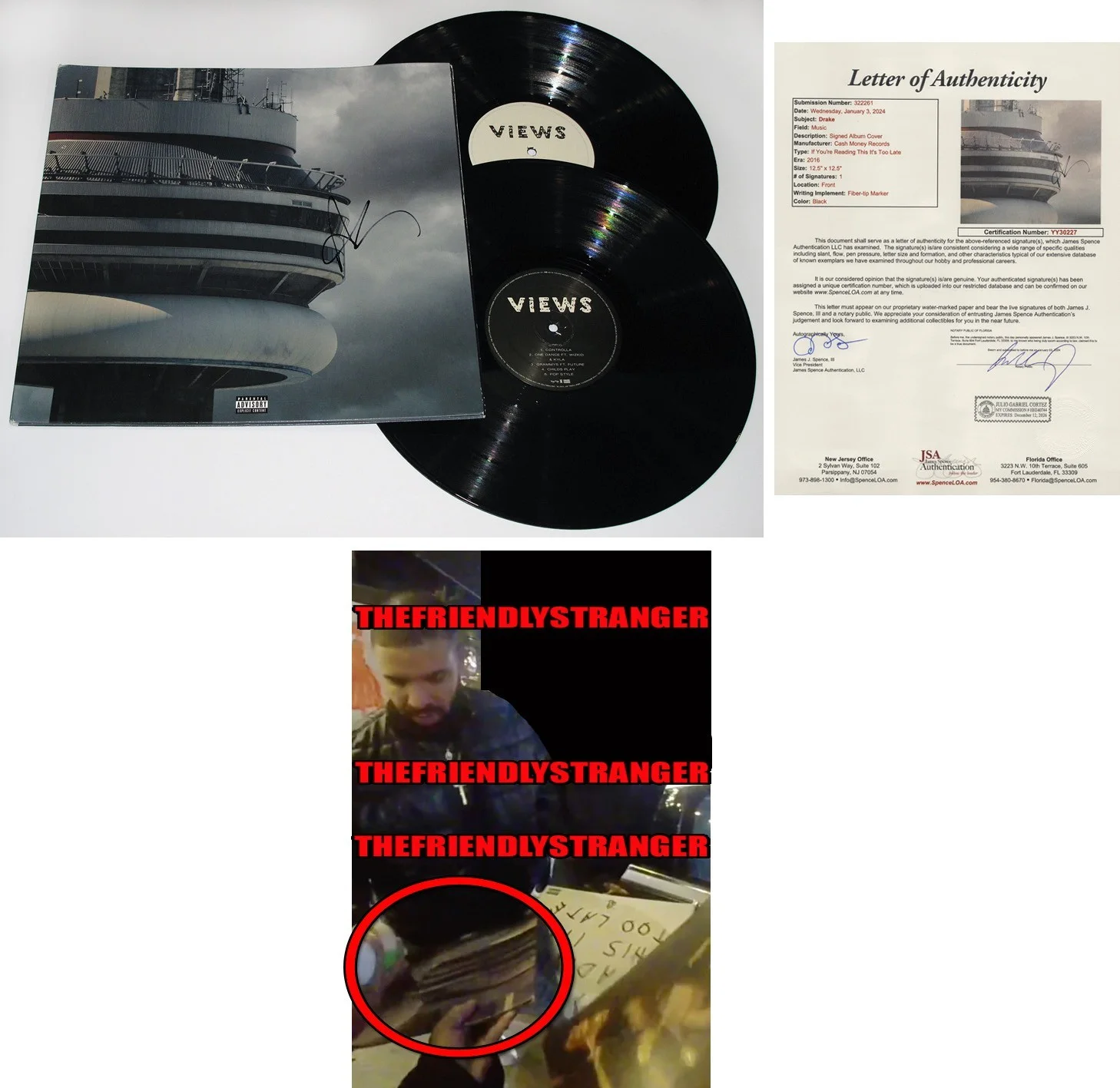 DRAKE — DRAKE signed "VIEWS" Vinyl Album EXACT PROOF Iceman Aubrey Graham JSA LOA Rare
