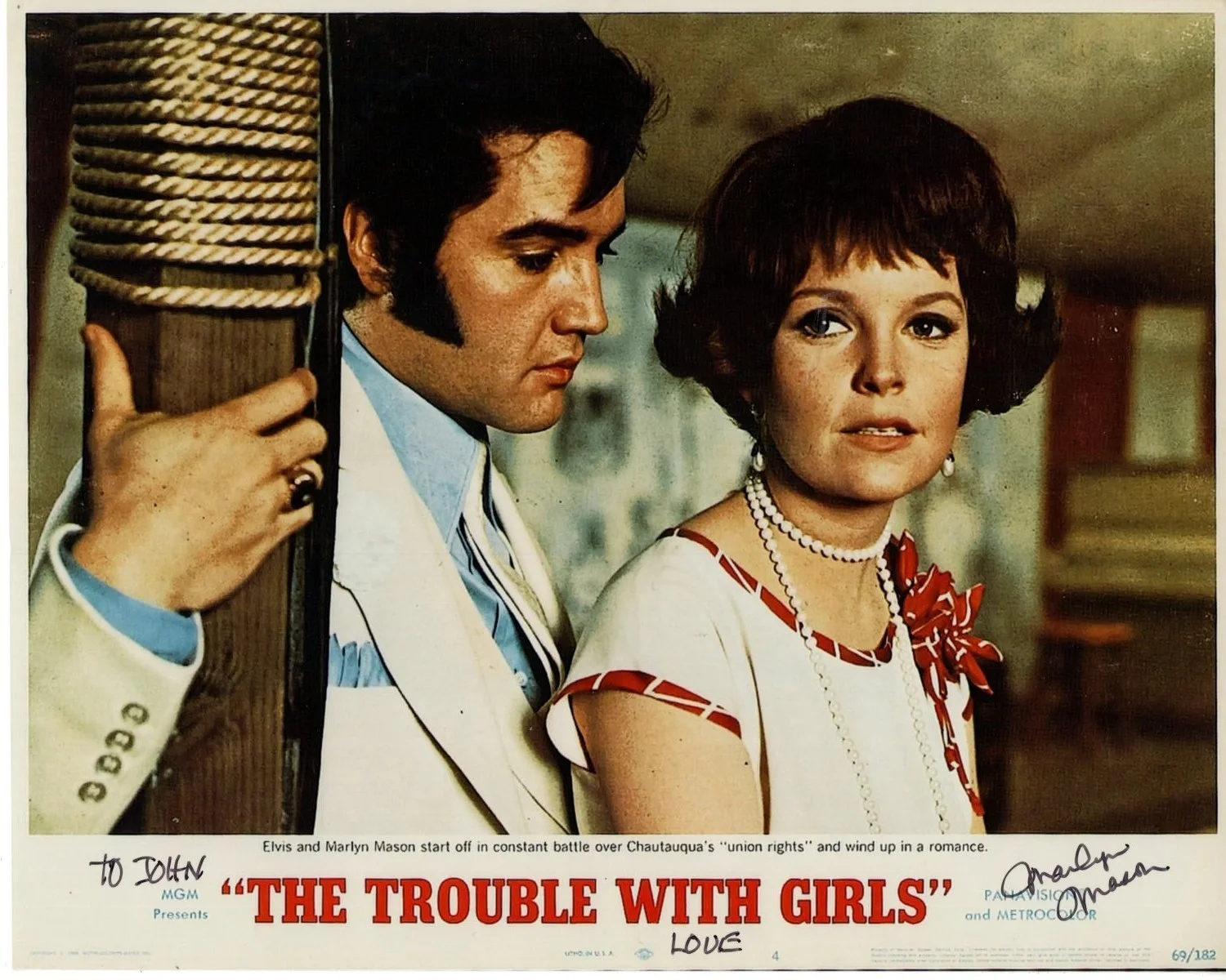 Marlyn Mason — MARLYN MASON Signed 8x10 w/ ELVIS PRESLEY THE TROUBLE WITH GIRLS Photo - To John