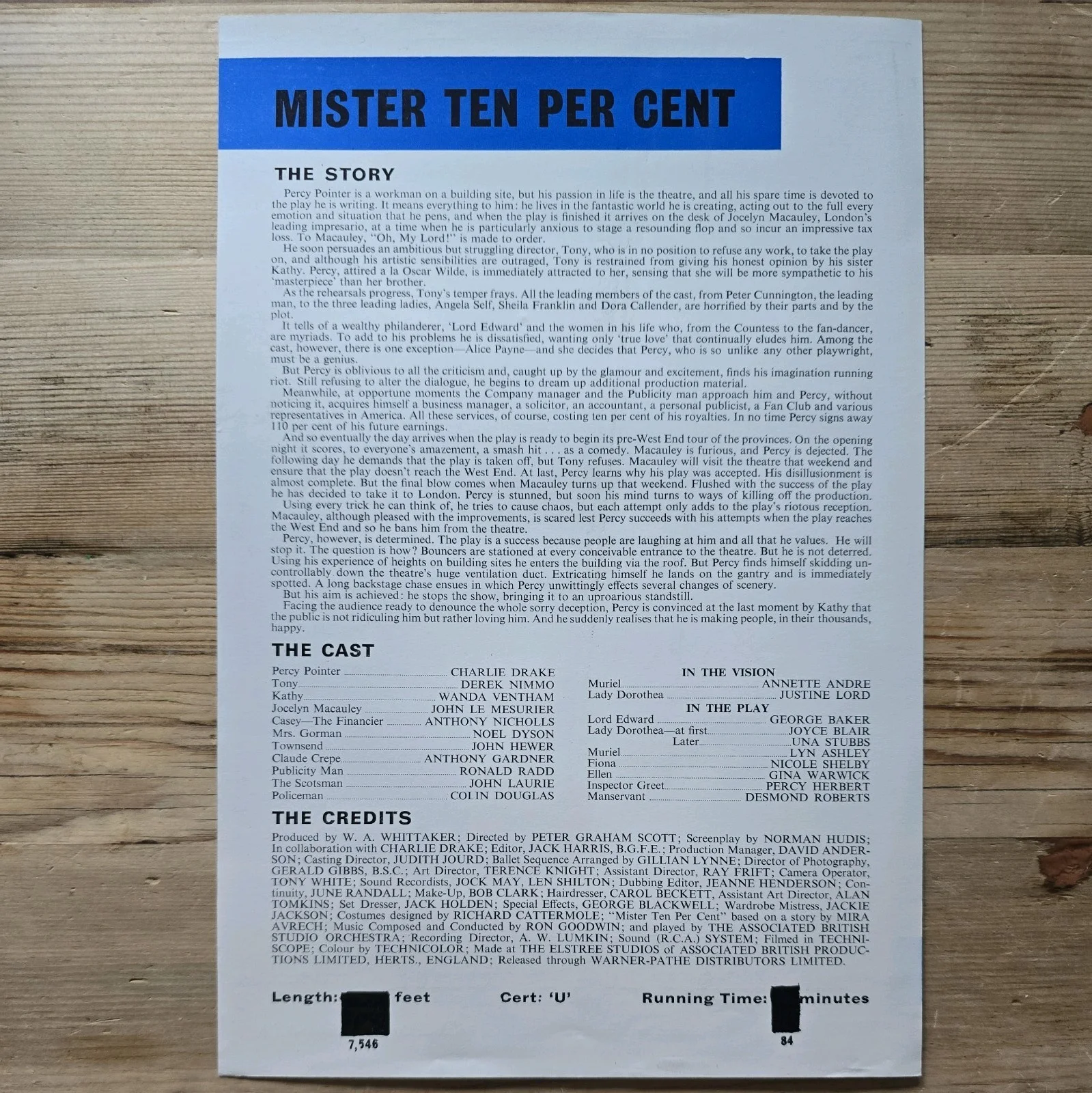 MISTER TEN PER CENT press sheet 1969 Charlie Drake Derek Nimmo, изображение 2