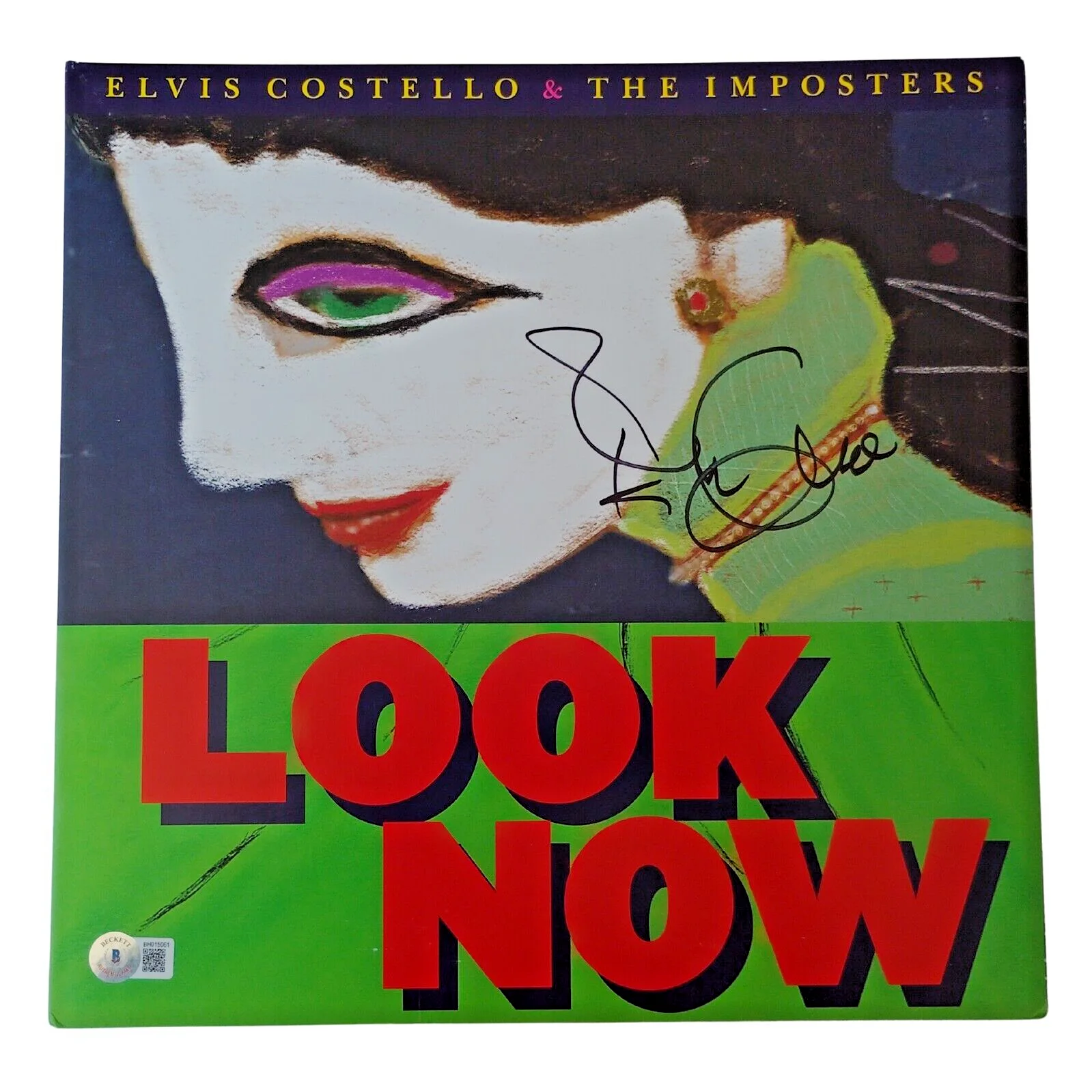 Elvis Costello — Elvis Costello Signed Look Now Vinyl Beckett BAS COA Record Album Autograph