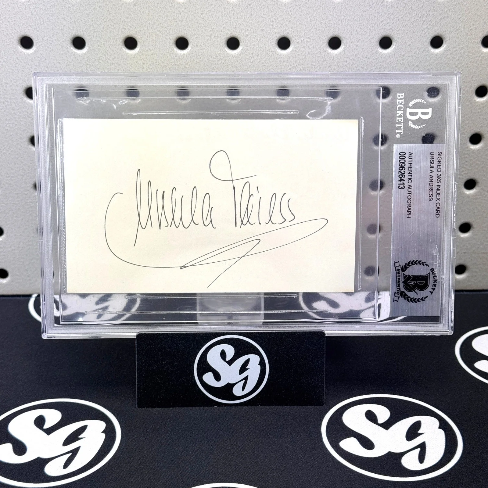 Ursula Andress — URSULA ANDRESS Signed 3x5 Index Card Cut Beckett Authentic Slab James Bond Auto