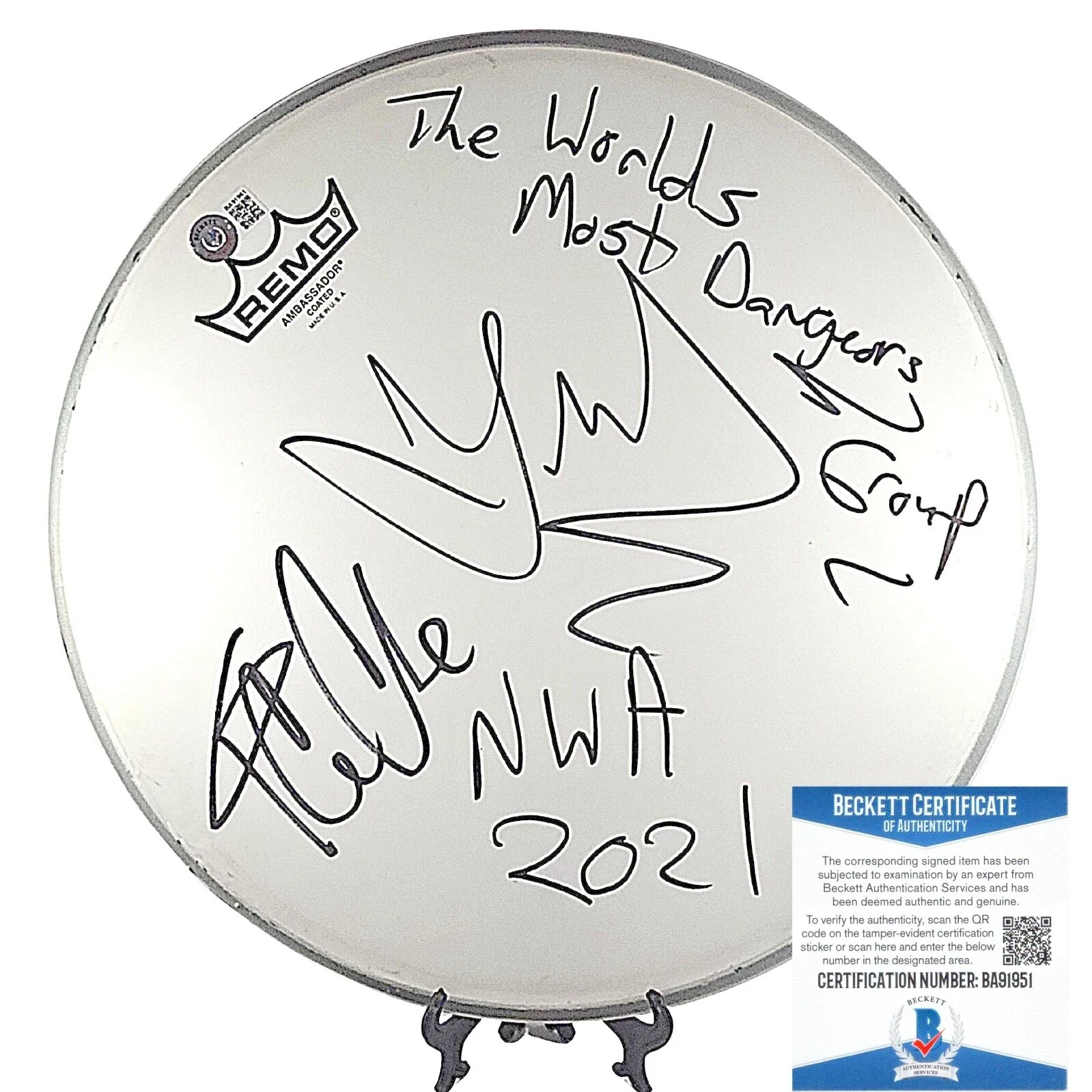 Ice Cube and DJ Yella — Ice Cube DJ Yella Signed NWA Drumhead Exact Photo Proof Beckett BAS COA Hip Hop