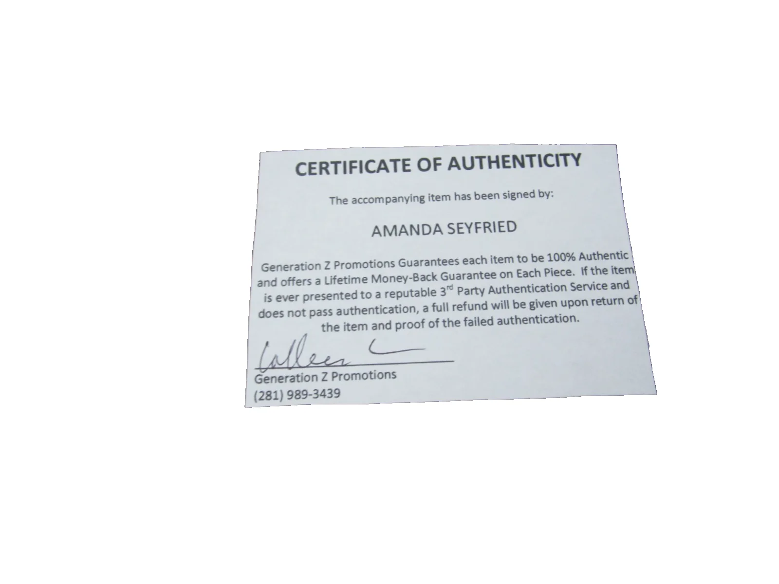 Amanda Seyfried — Amanda Seyfried Actress Autographed 3X5 Index Card "Mean Girls" Karen Smith, изображение 3