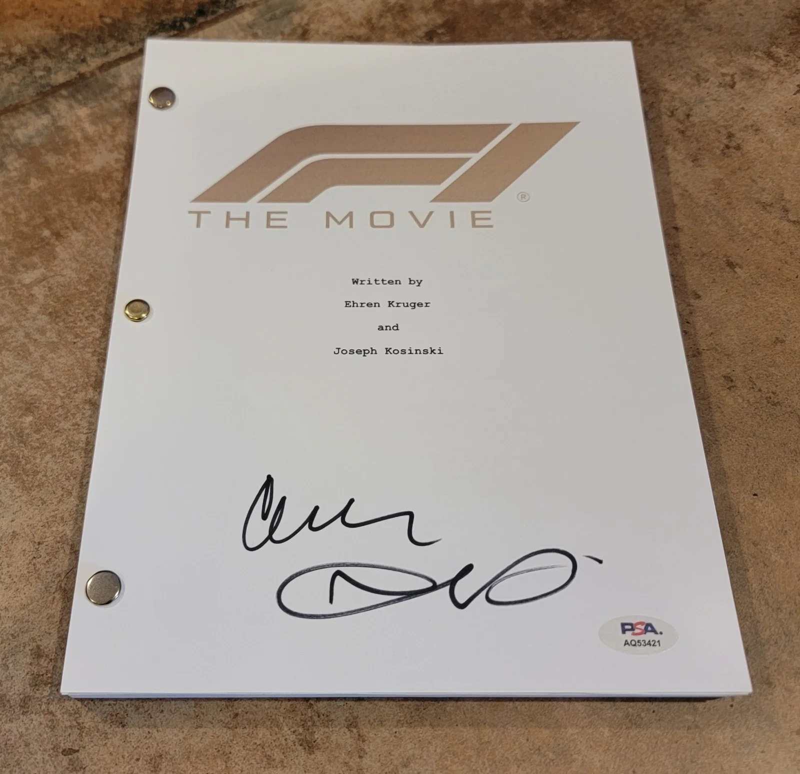 Joseph Kosinski, Claudio Miranda — Joseph Kosinski Claudio Miranda signed F1 The Movie script full 182 pages PSA