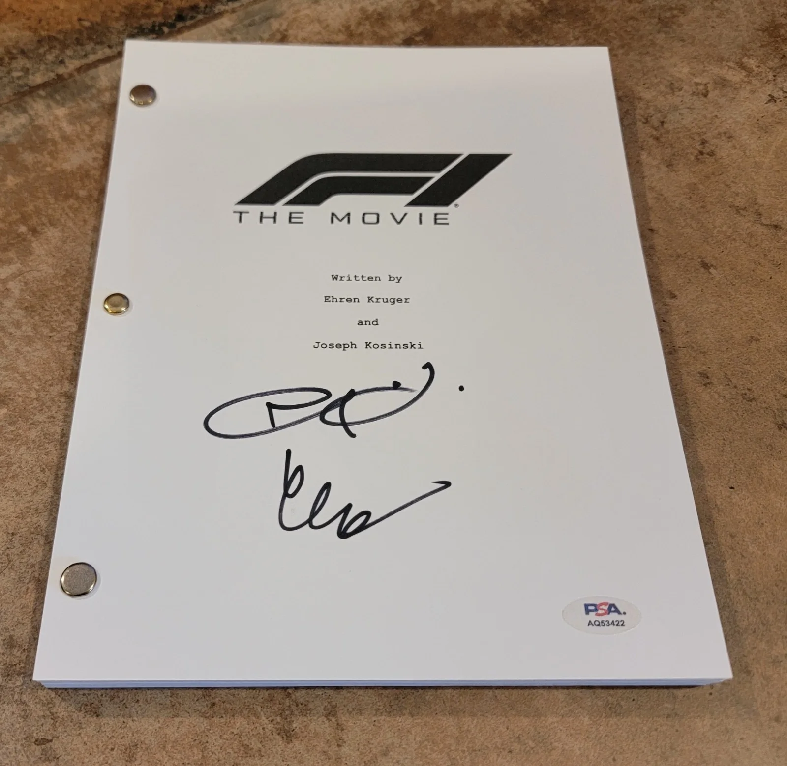 Joseph Kosinski, Claudio Miranda — Claudio Miranda Joseph Kosinski signed F1 The Movie script full 182 pages PSA