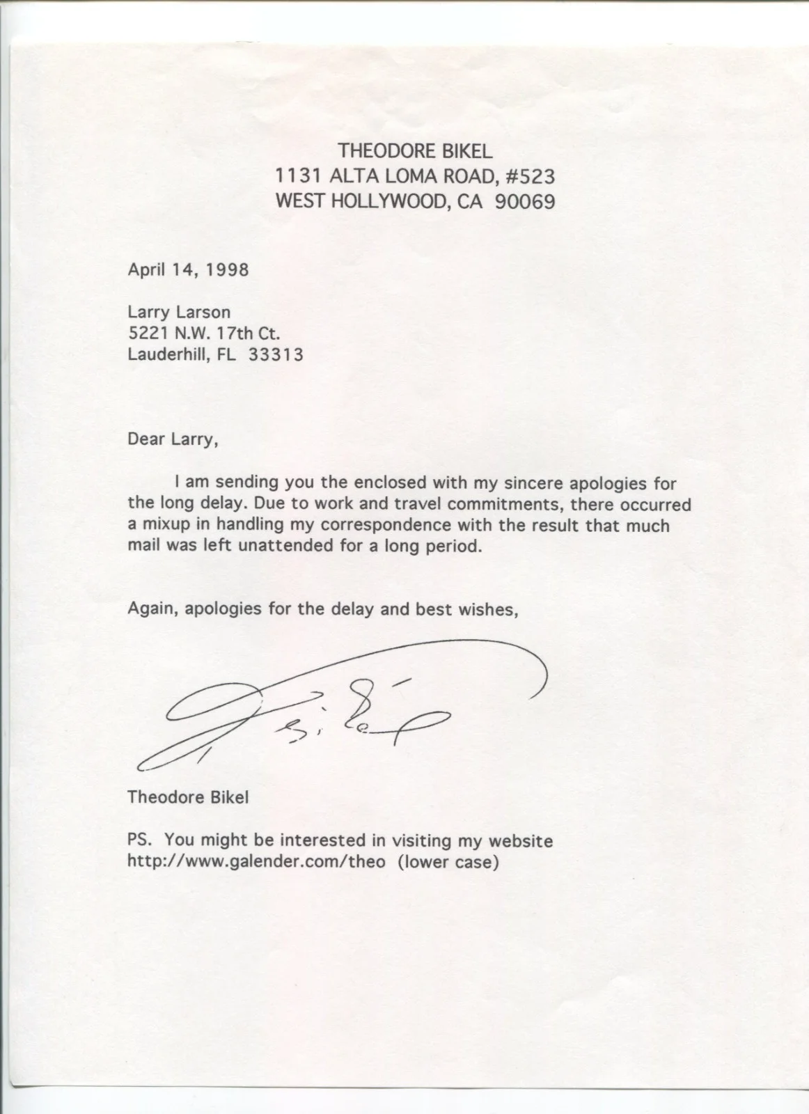 Theodore Bikel — Theodore Bikel Signed Letter Autograph Musician Composer The Sound Of Music