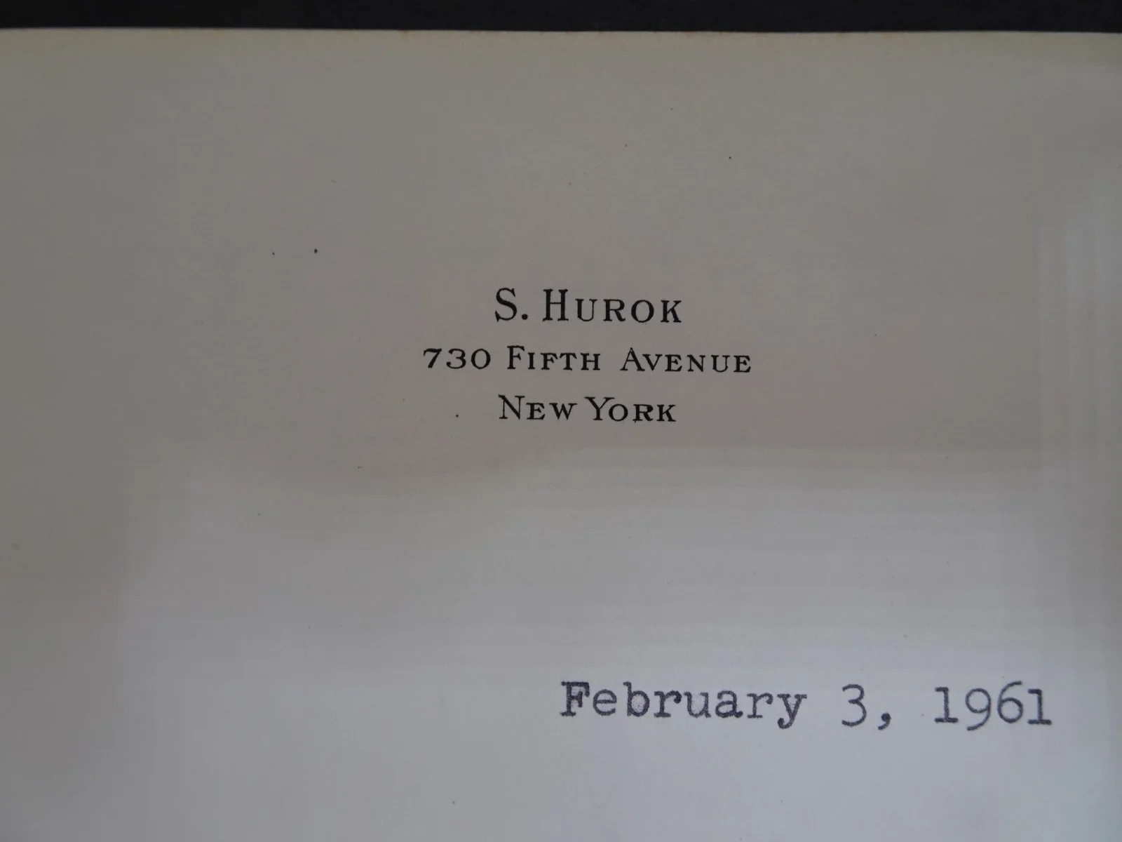 Sol Hurok — Sol Hurok Russian Impresario Autographed Letter to Symphony Manager 2/3/1961, image 2