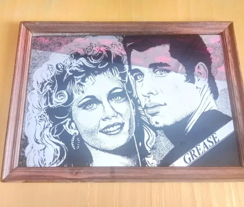 Vintage Grease Danny & Sandy mirror picture John Travolta Olivia Newton John, image 2