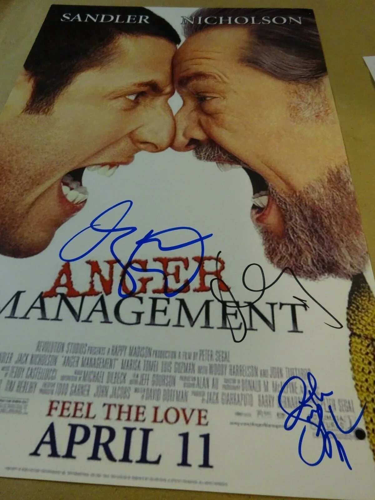 Adam Sandler, Marisa Tomei, Jonathan Loughran — Signed Anger Management Autographed By 3 11"x17" Photo Sandler + Beckett LOA COA, изображение 3
