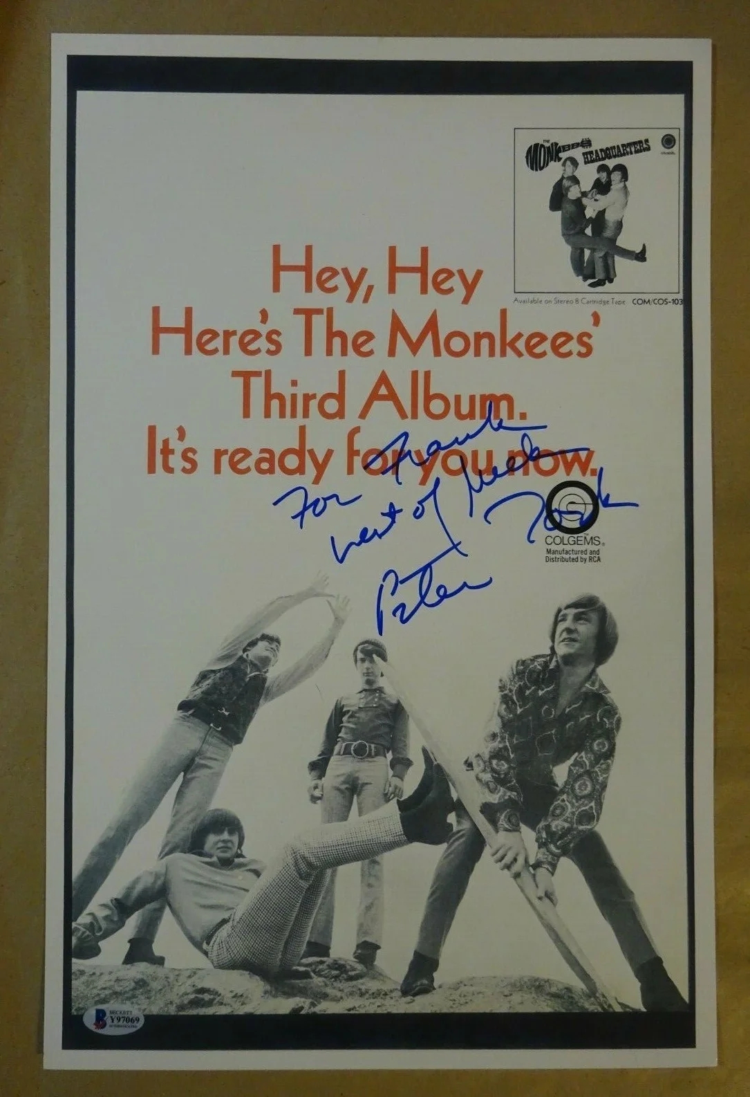 Signed PETER TORK Autographed THE MONKEES Personalized Photo 11x17 BECKETT COA, image 2