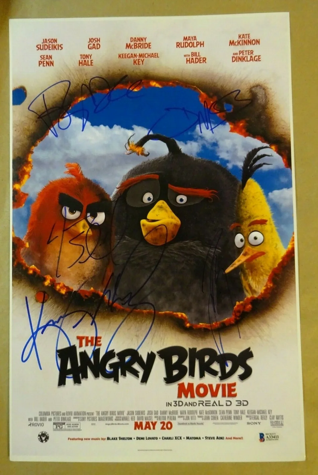 Autographed THE ANGRY BIRDS MOVIE Poster 11"x17" Signed by 5 BECKETT COA Gad ++, изображение 2