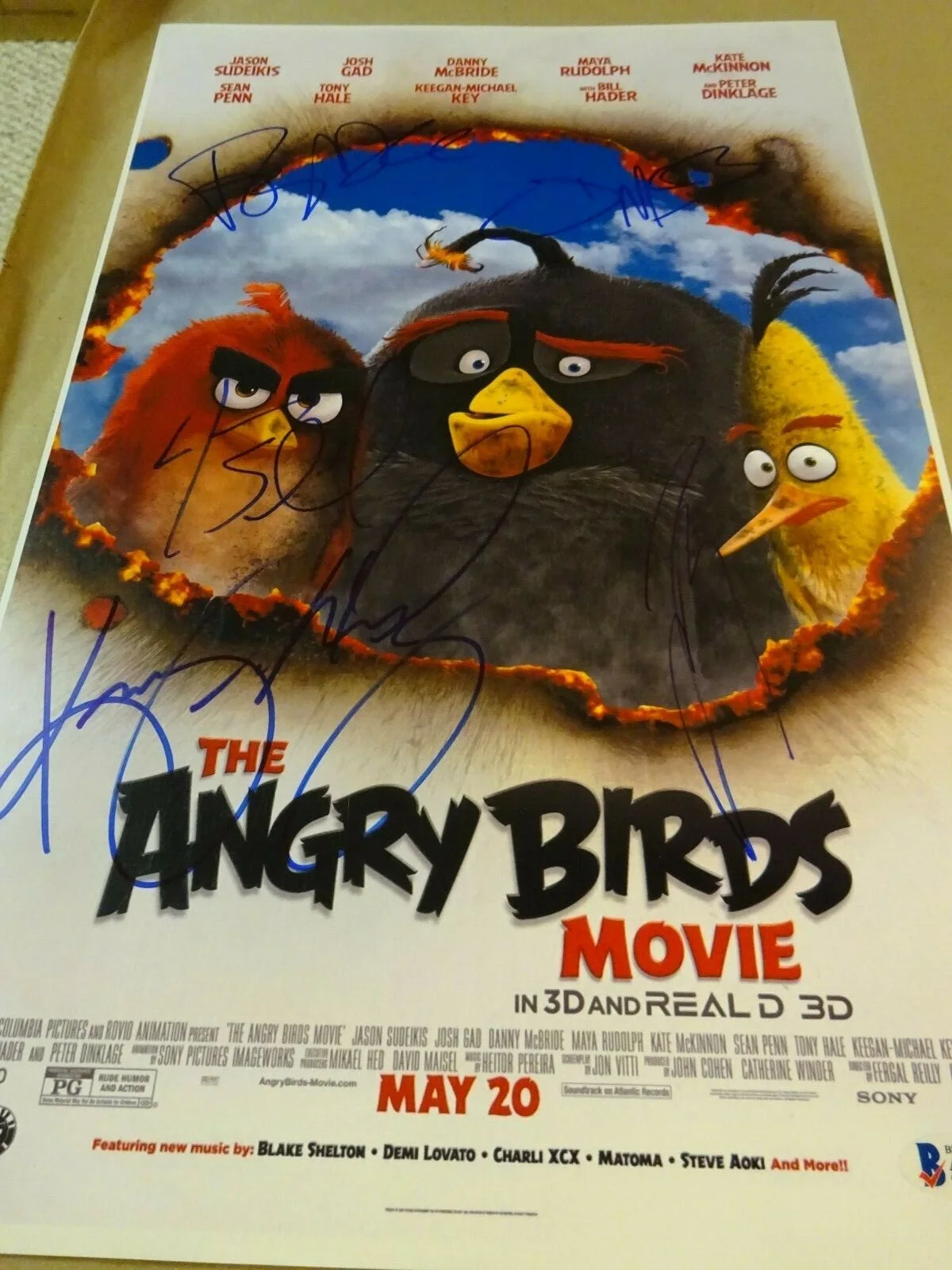 Autographed THE ANGRY BIRDS MOVIE Poster 11"x17" Signed by 5 BECKETT COA Gad ++, изображение 3