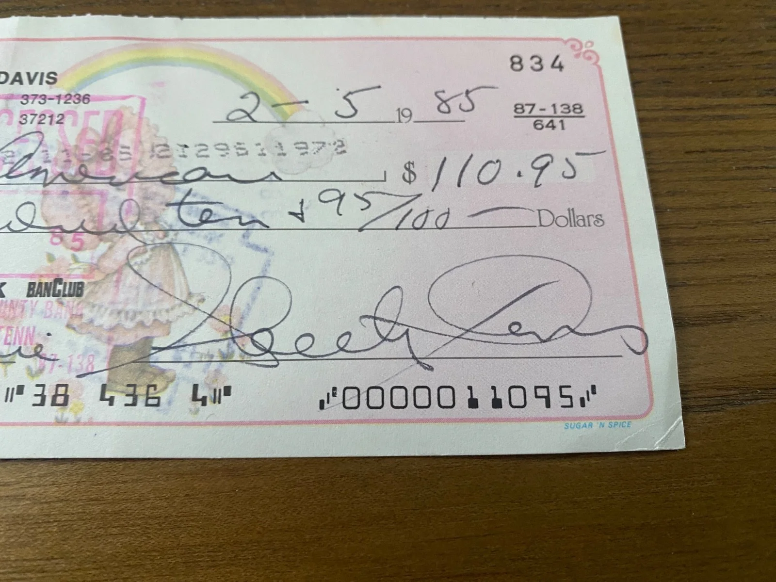 Skeeter Davis — Skeeter Davis - Autographed Signed Check - The End of The World - 1967, изображение 2