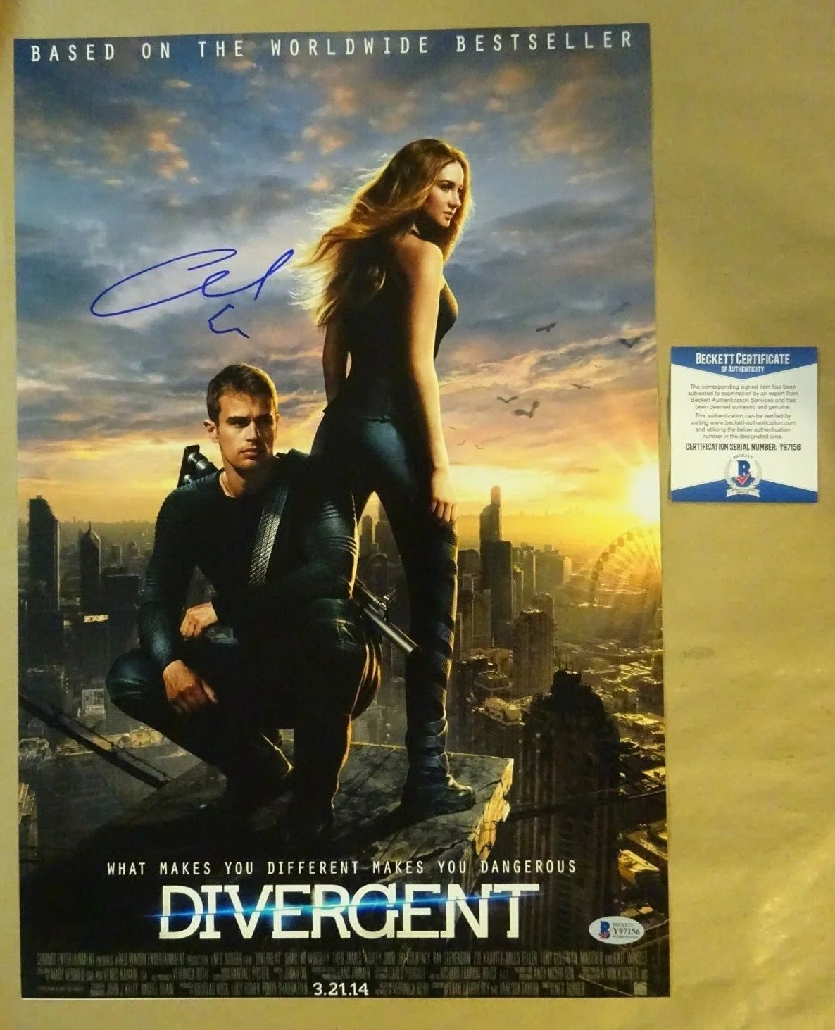 Ansel Elgort — Signed ANSEL ELGORT Autographed DIVERGENT 12"x18" Photo BECKETT COA