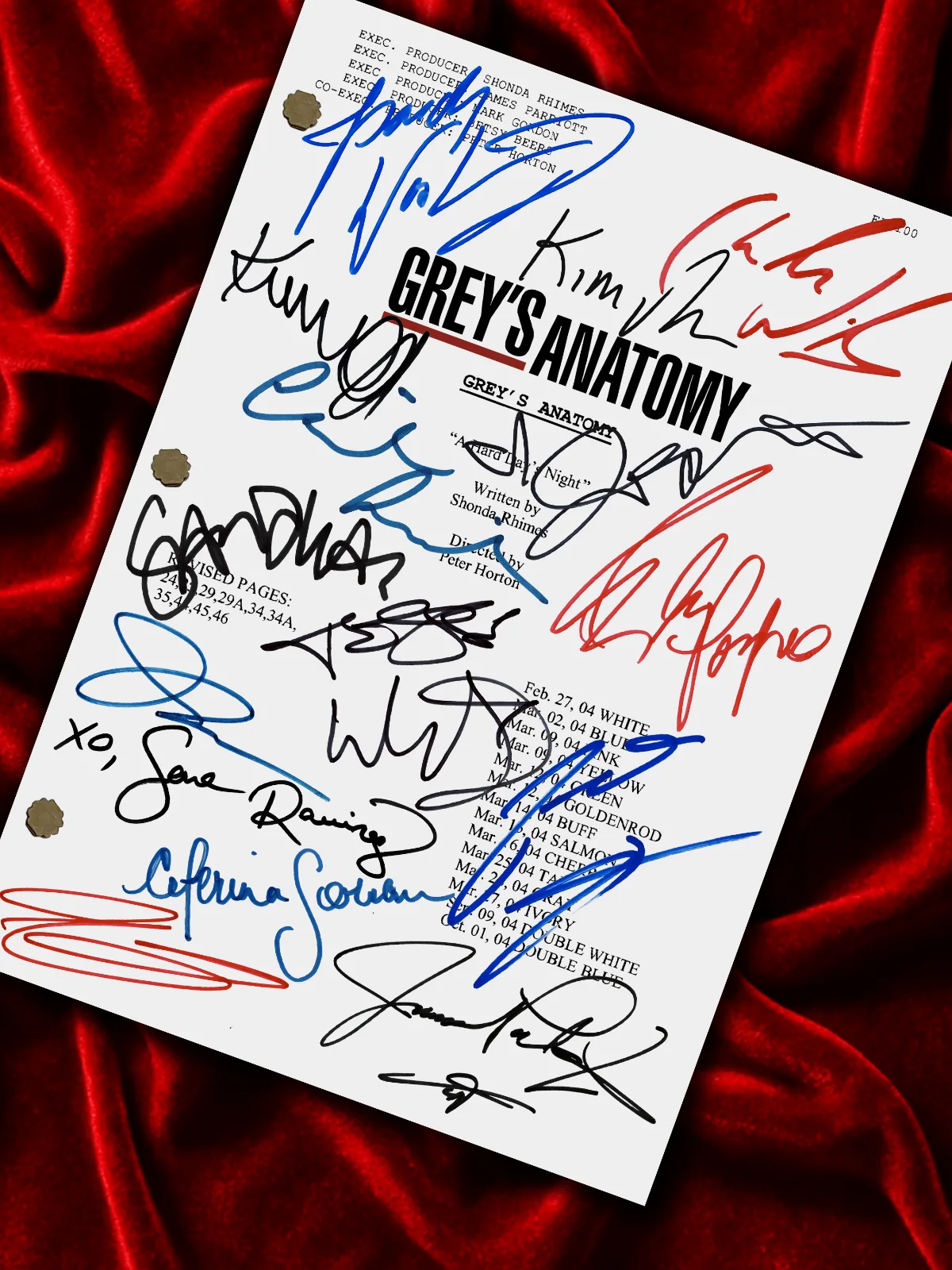 Greys Anatomy, Signed Pilot TV Script with Cast Autographs, Reproduction, image 2
