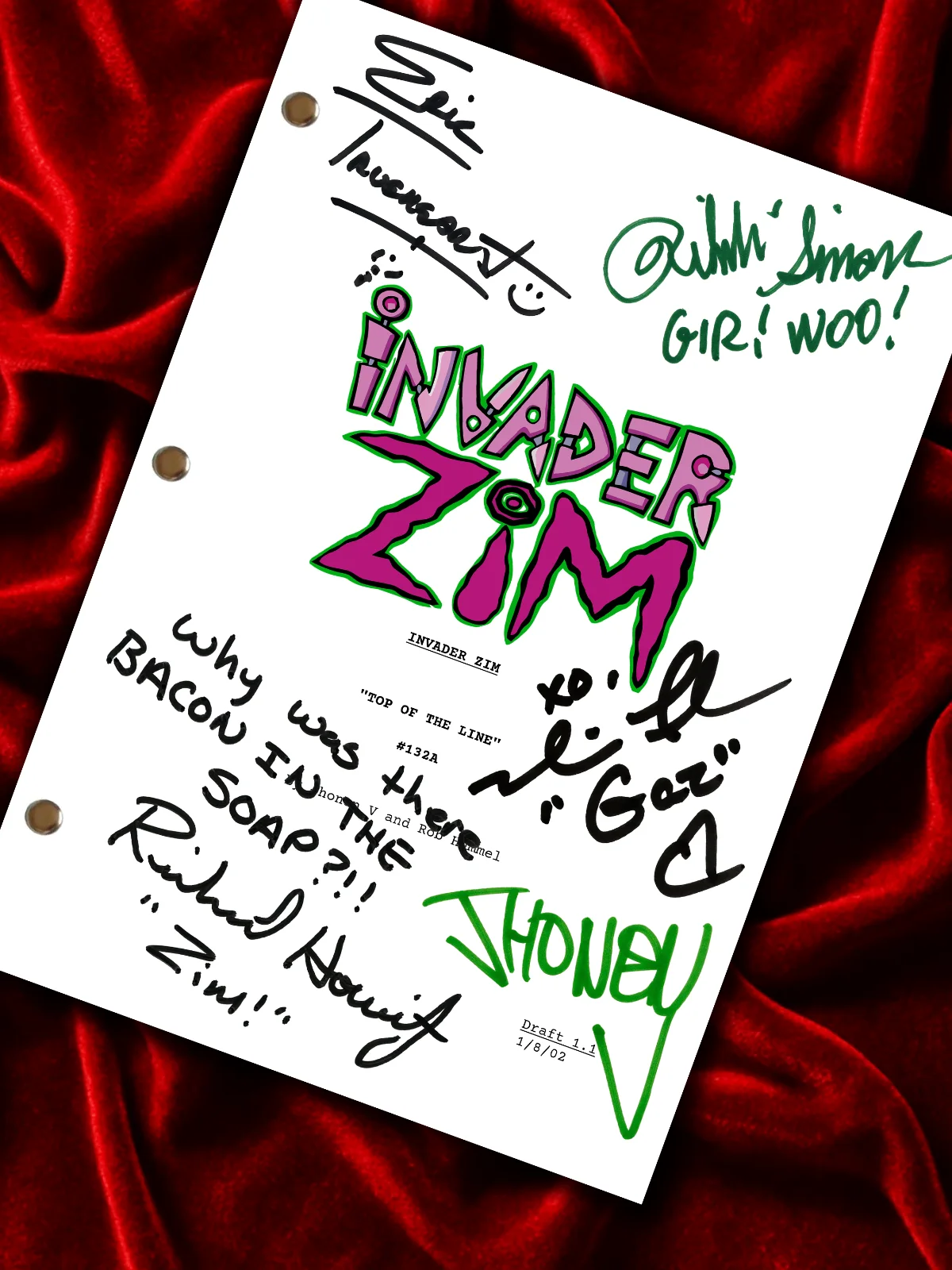 Invader Zim, Signed Top of the Line Script, Reproduction with Cast Autographs, изображение 2