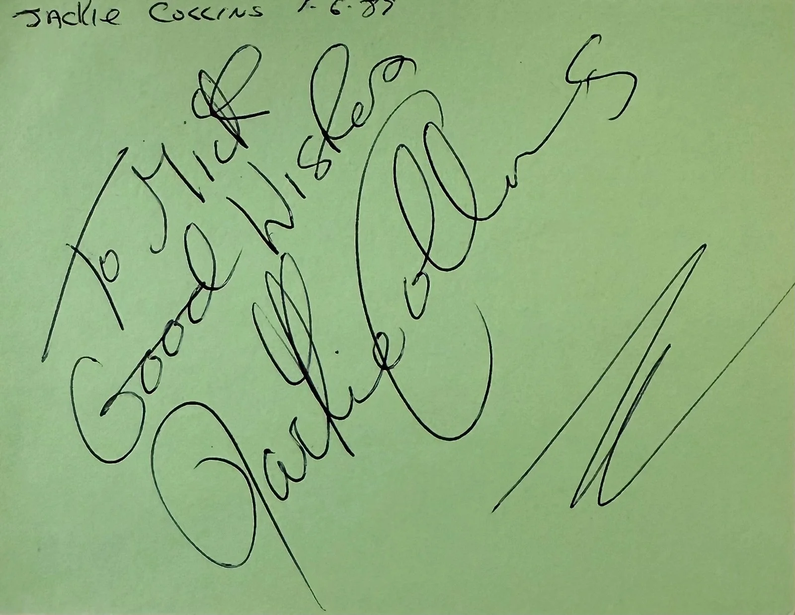 Jackie Collins — JACKIE COLLINS Autograph Signed 4"x 5" ALBUM PAGE Author Actress Hollywood Wives, image 3