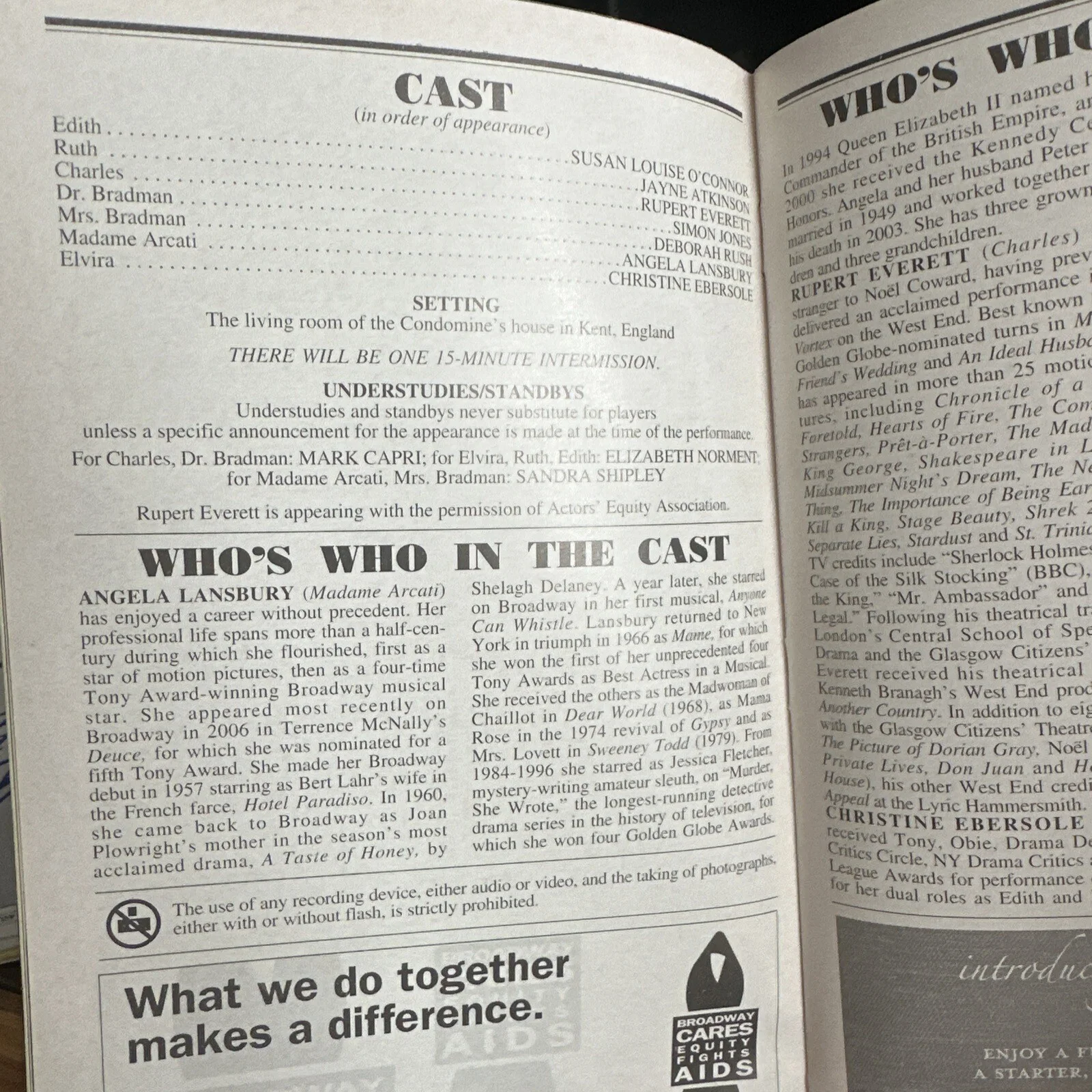 Angela Lansbury, Rupert Everett, Christine Ebersole — Angela Lansbury, Rupert Everett,Christine Ebersole Signed Blithe Spirit Playbill, image 4