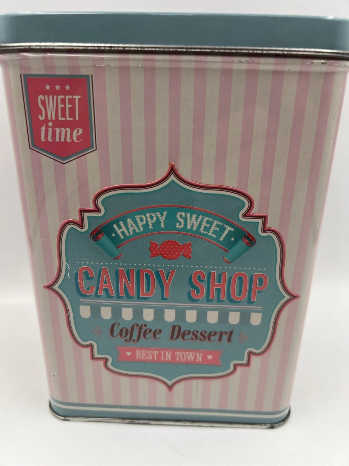 Retro Style Metal Tin - Candy Shop H 18cm W 13cm D 9cm Pink Blue White, изображение 2