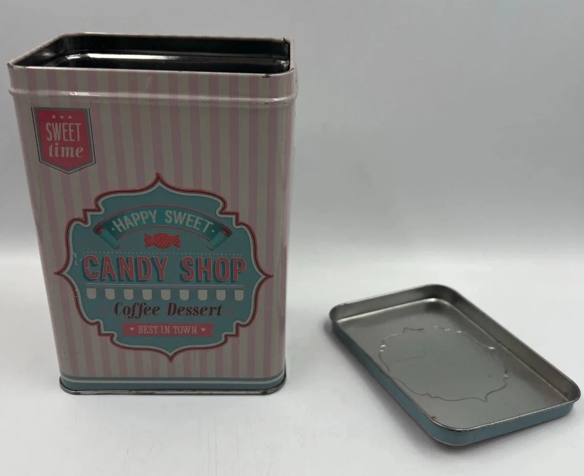 Retro Style Metal Tin - Candy Shop H 18cm W 13cm D 9cm Pink Blue White, изображение 3