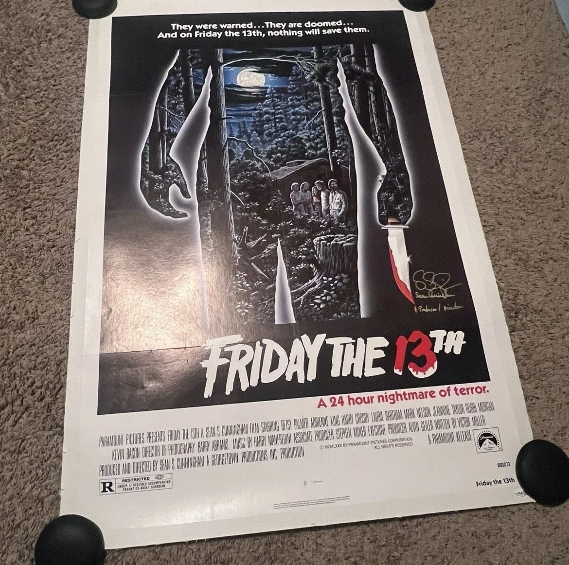 Sean S. Cunningham — FRIDAY THE 13TH (1980) Original One Sheet 27x41 Movie Poster Horror Signed JSA