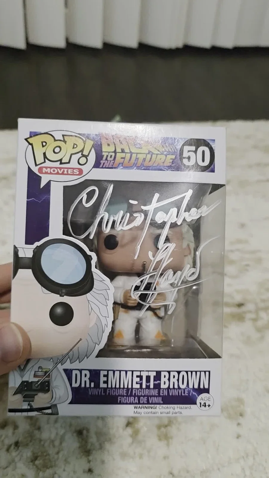 Christopher Lloyd — Christopher Lloyd Signed Doc With Helmet Funko Pop 50, image 2