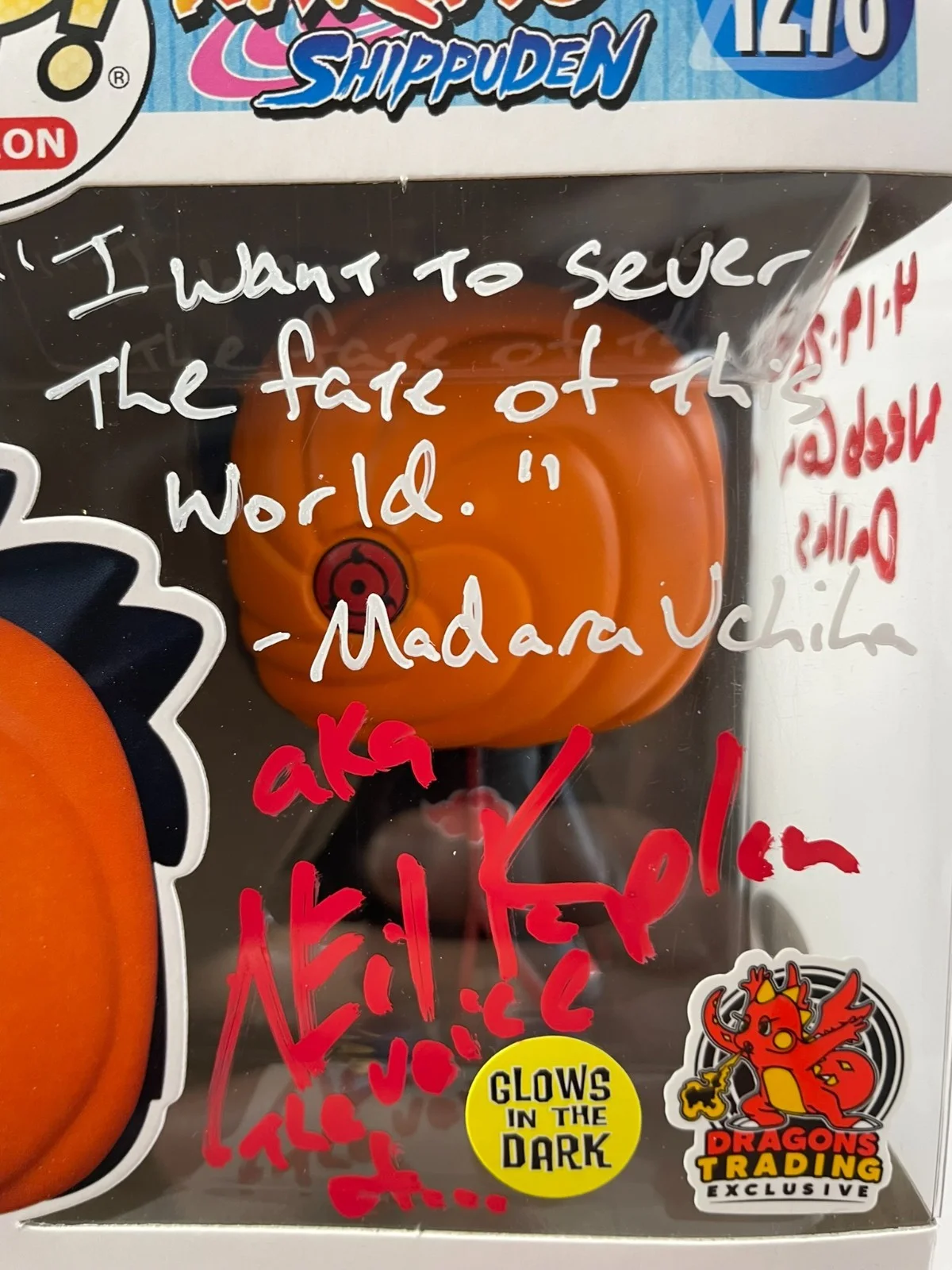 Neil Kaplan — Neil Kaplan Signed Naruto Shippuden Madara Uchiha DTE GITD Funko POP! JSA COA, image 2