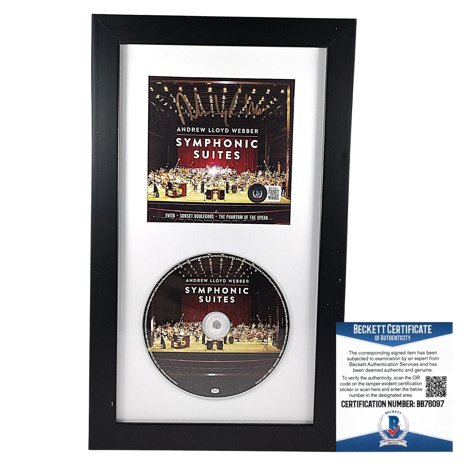 Andrew Lloyd Webber Signed CD Symphonic Suites Album Booklet Framed Beckett COA, изображение 2