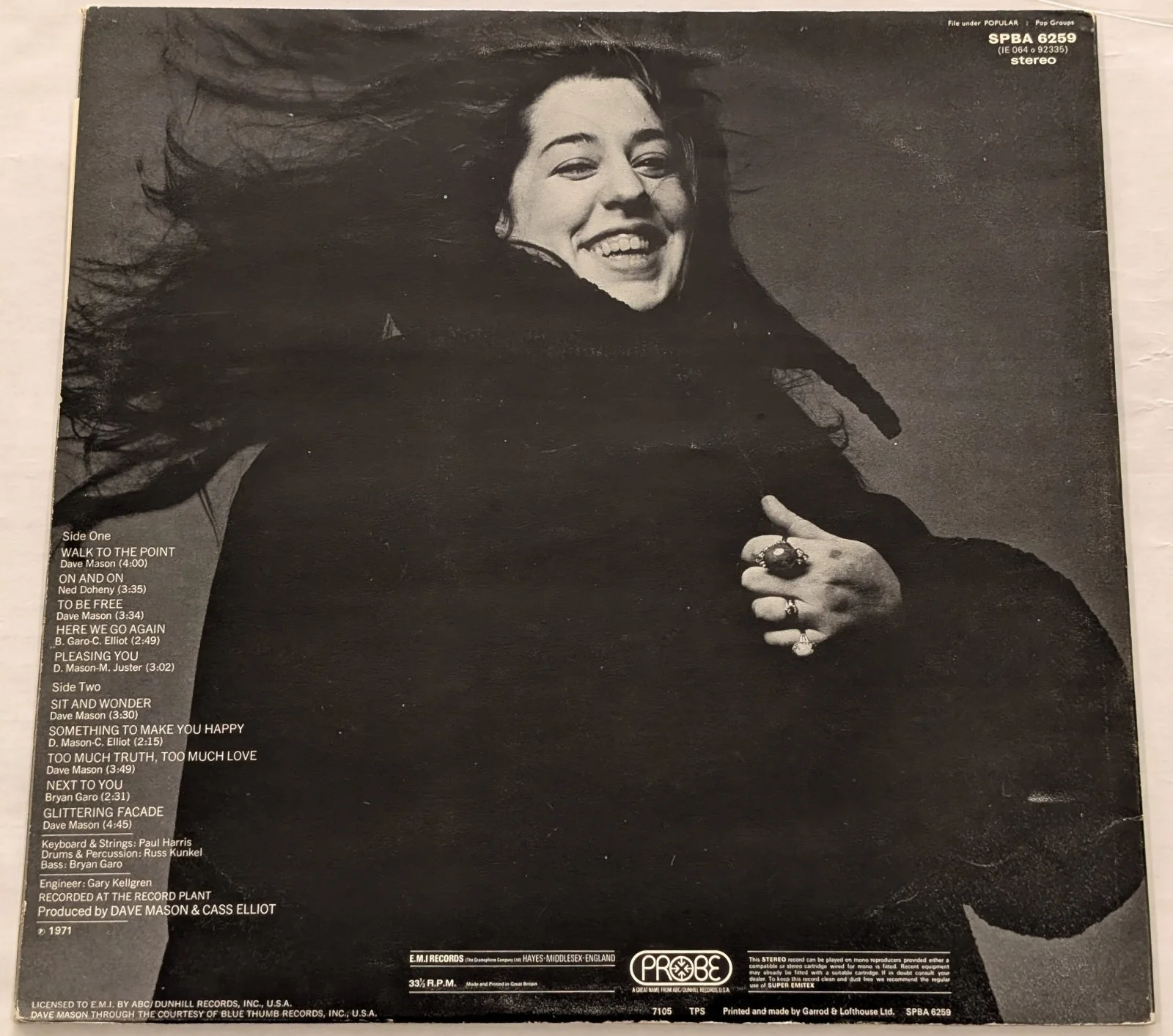 Dave Mason SIGNED AUTOGRAPHED vinyl LP Probe SPBA 6259 UK 1971 and Cass Elliot, изображение 2