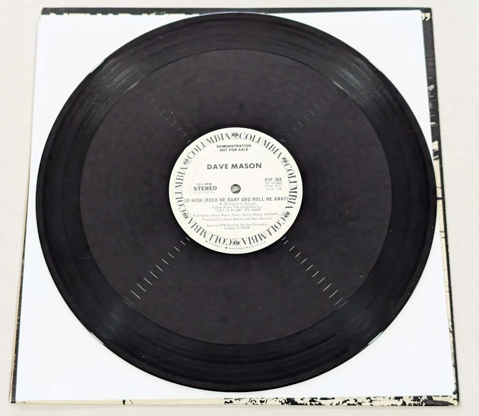 Dave Mason So High SIGNED AUTOGRAPHED vinyl 12" Promo Single Columbia ASF 308, изображение 4