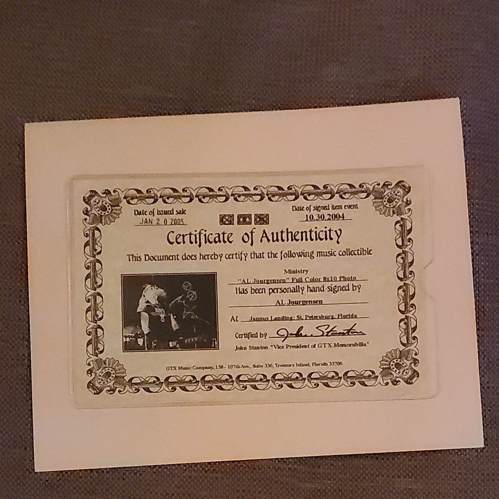 Ministry Al Jourgensen Signed 8x10 Photo GTX Memorabilia Authenticated, image 2