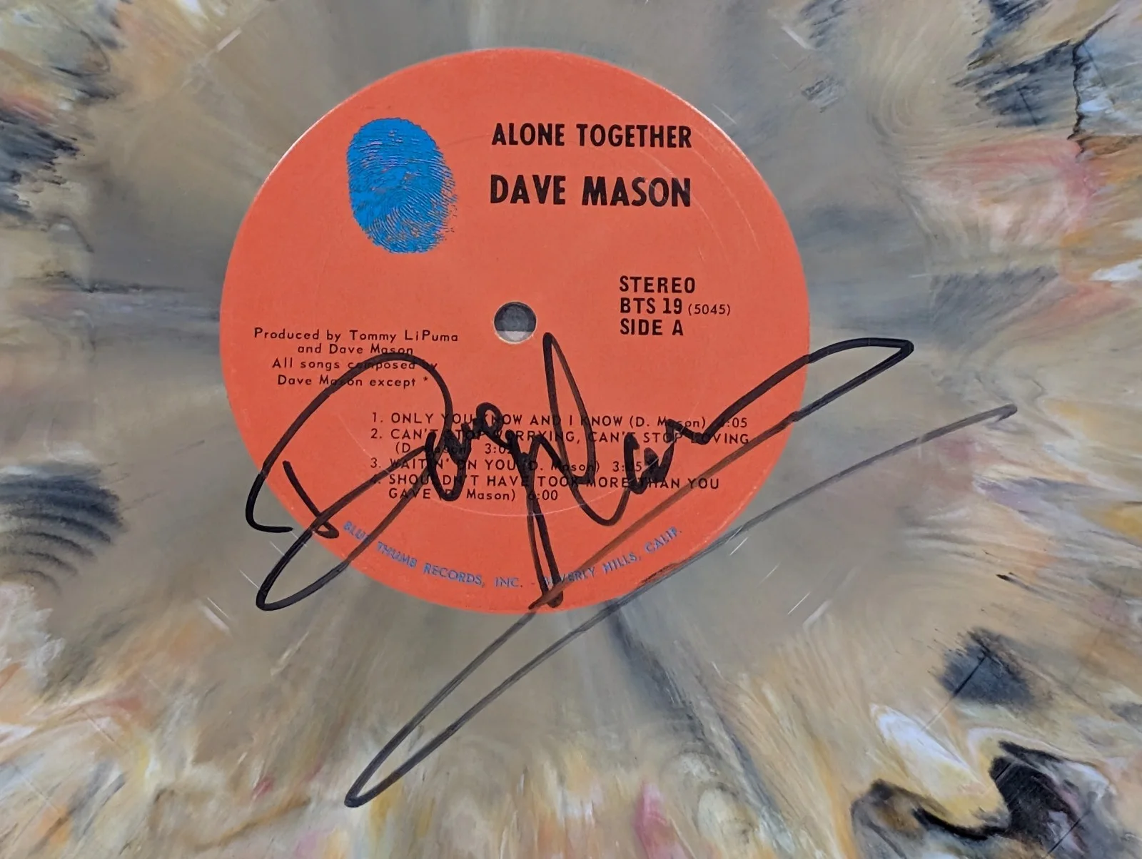 Dave Mason Alone Again SIGNED AUTOGRAPHED SPLATTER vinyl LP 1st Press Die-cut, image 3
