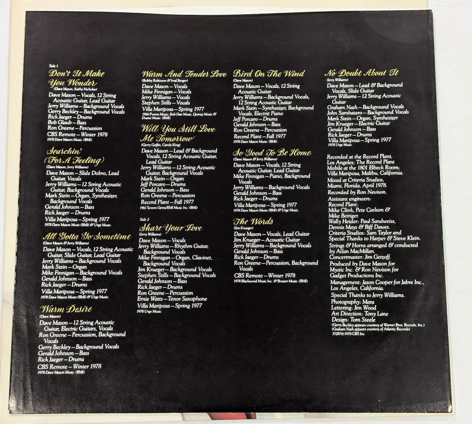 Dave Mason + Mike Finnegan Mariposa De Oro DUAL SIGNED AUTOGRAPHED vinyl LP 1978, изображение 4