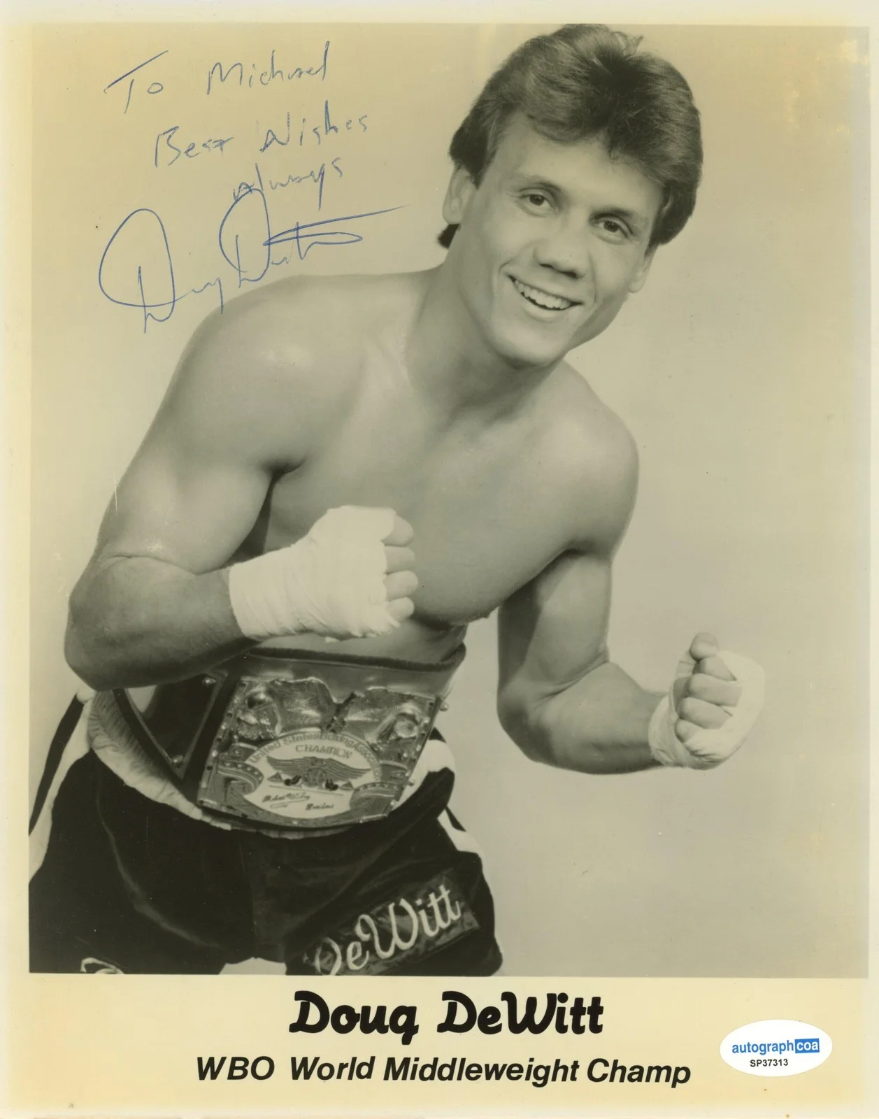 Doug DeWitt — Doug DeWitt AUTOGRAPH Signed Boxing Middleweight Champ 8x10 Photo 'To Michael', изображение 2