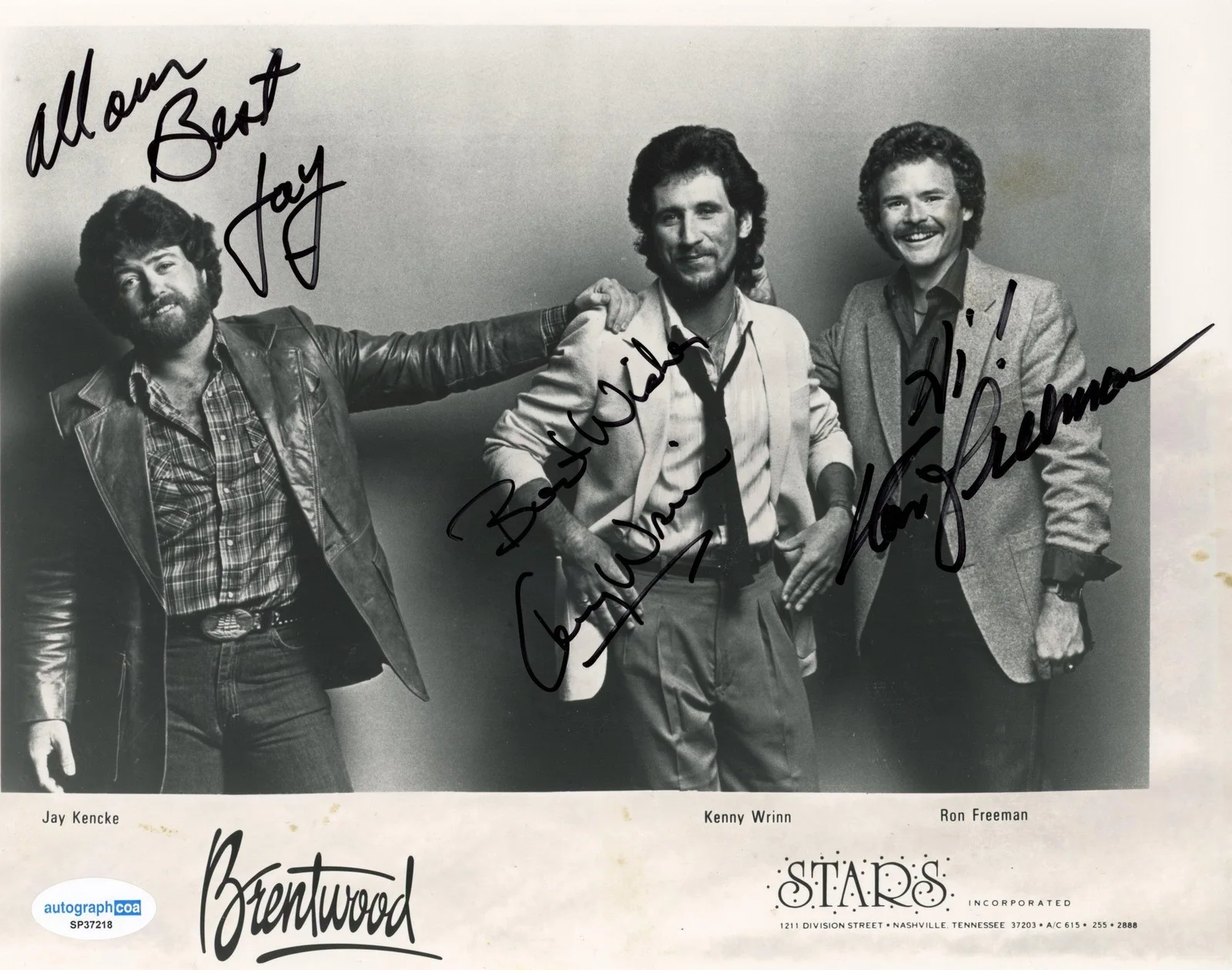 Jay Kencke, Kenny Wrinn, Ron Freeman — Brentwood "Anything for Your Love" Country AUTOGRAPHS Signed 8x10 Photo ACOA, изображение 2