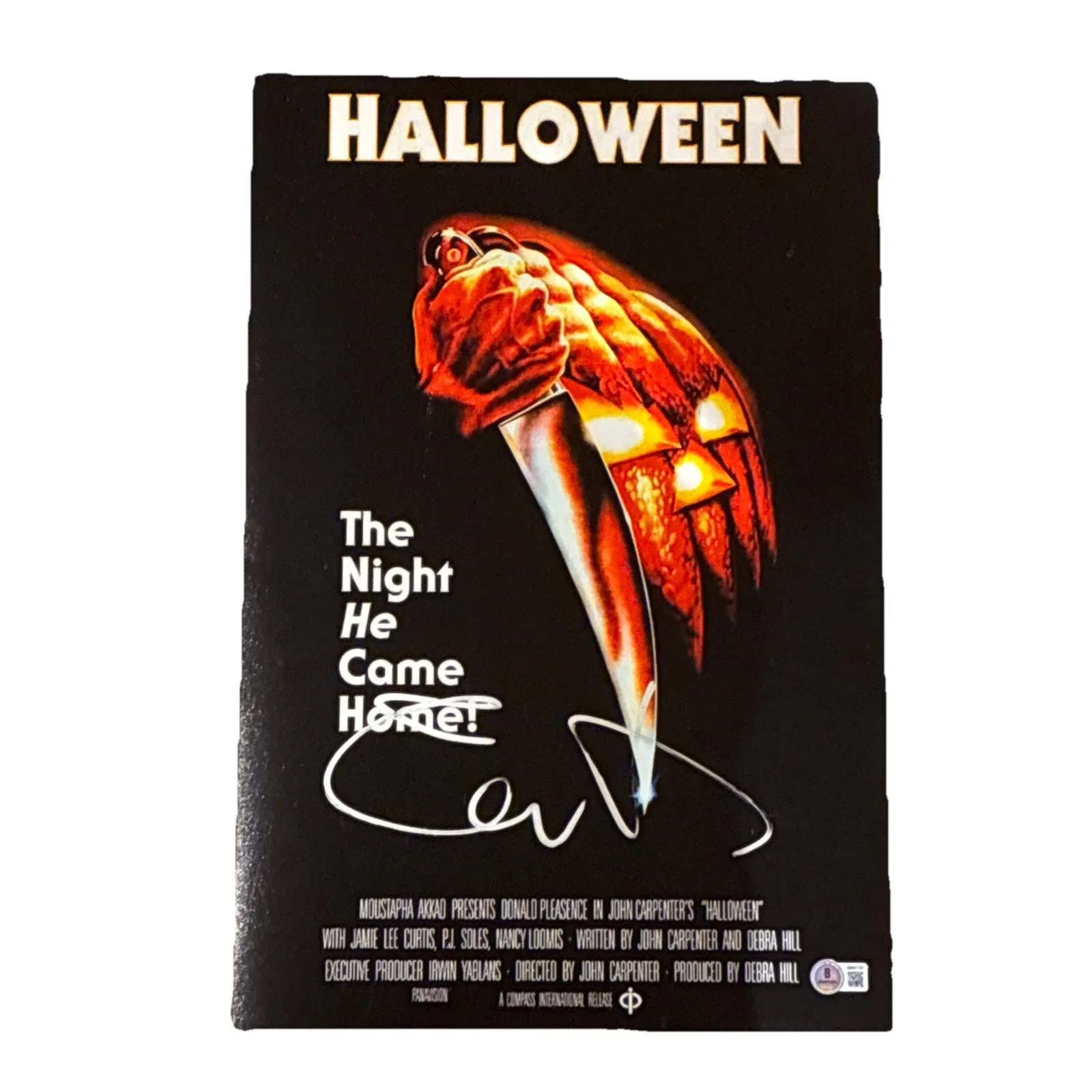 Jamie Lee Curtis — Jamie Lee Curtis Signed 12x18 Halloween Movie Poster Beckett COA