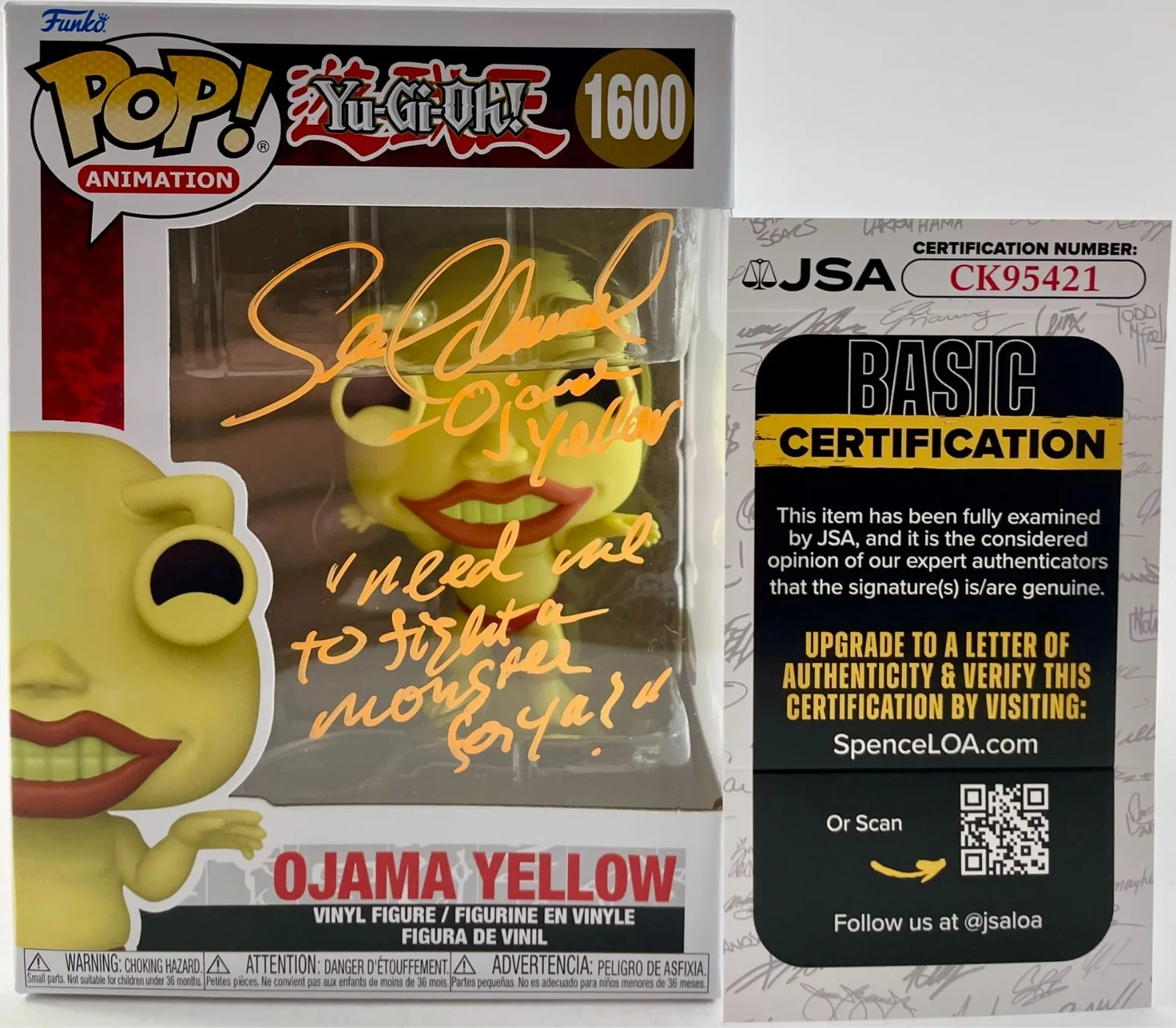 Sean Schemmel — Sean Schemmel Signed Yu-Gi-Oh! Ojama Yellow Funko POP! Vinyl #1600 JSA COA