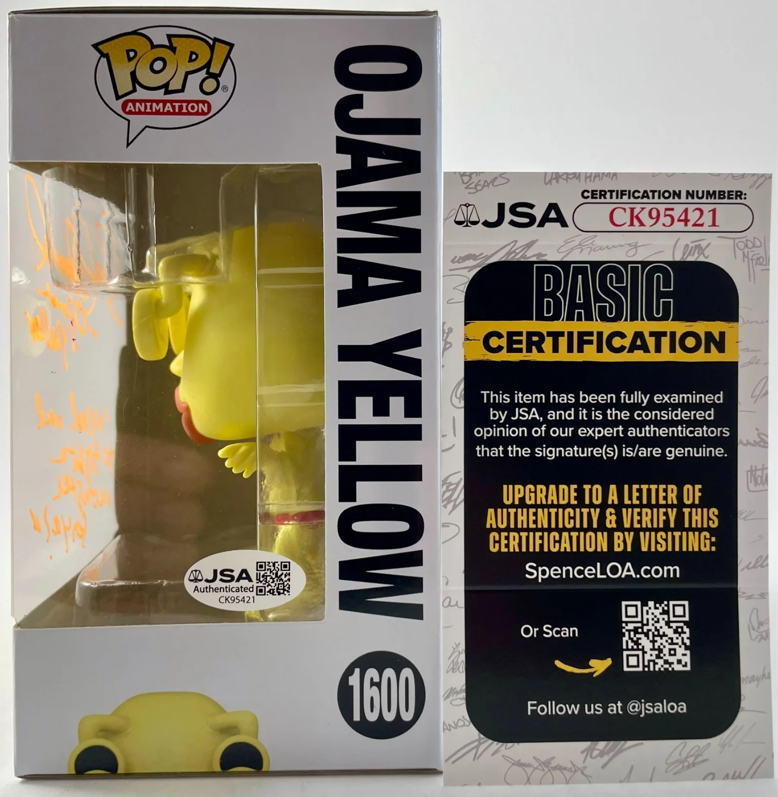 Sean Schemmel — Sean Schemmel Signed Yu-Gi-Oh! Ojama Yellow Funko POP! Vinyl #1600 JSA COA, image 2