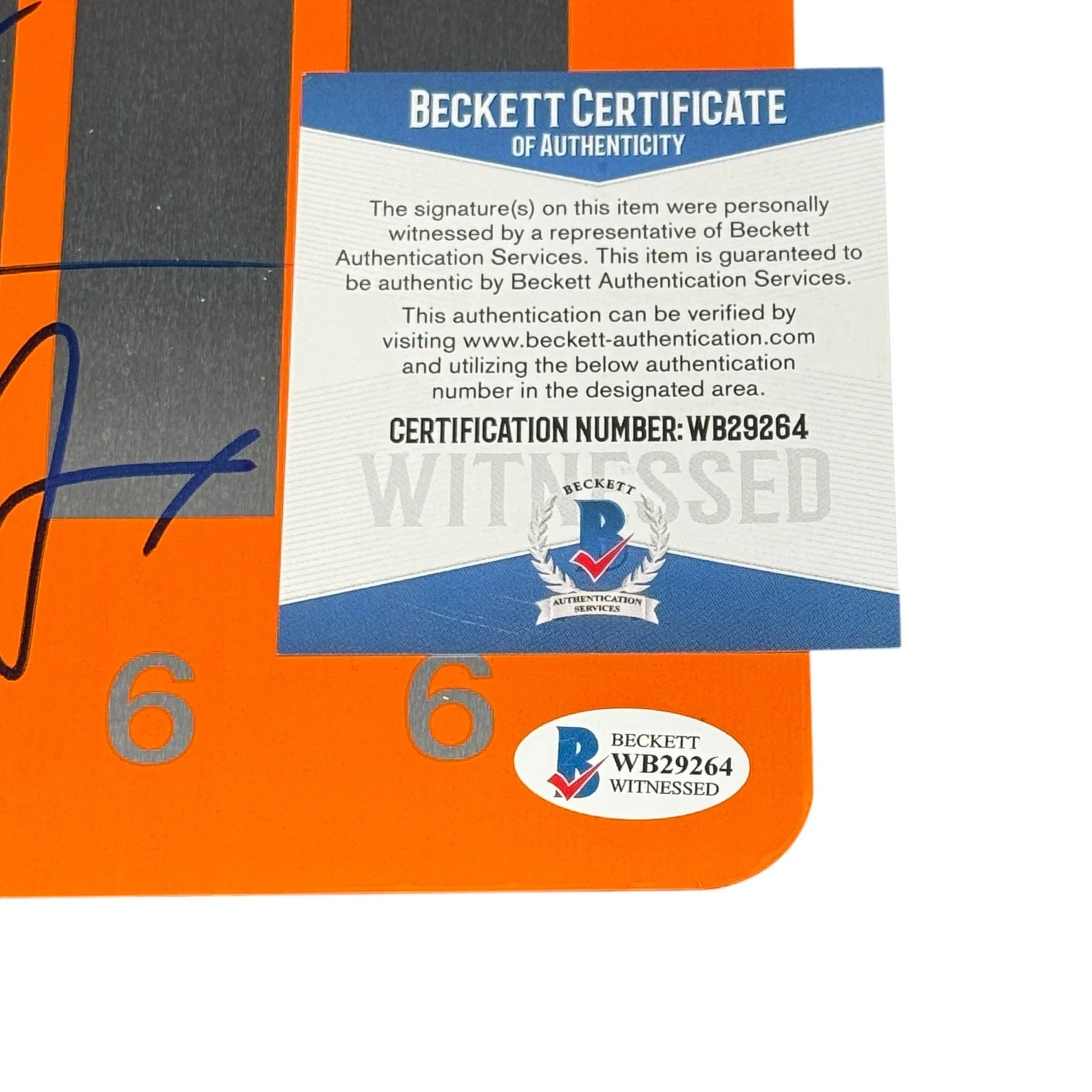 Michael J Fox, Christopher Lloyd — Michael J Fox + Christopher Lloyd Signed Orange License Plate BTTF Beckett COA, image 3