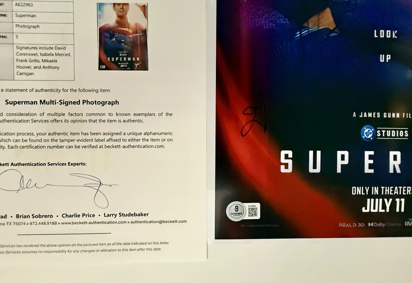 Superman Signed by 5 Mini Movie Poster David Cornswet autograph Beckett BAS LOA, изображение 5