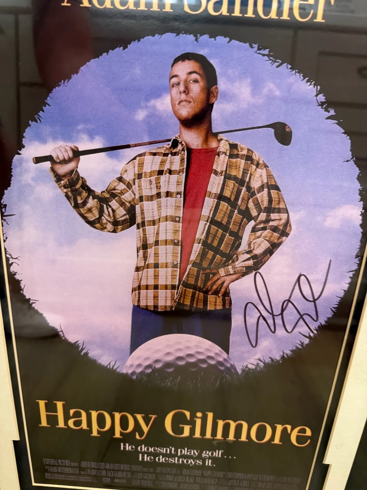 Adam Sandler — Adam Sandler Signed 30 X 22 ORIGINAL Happy Gilmore Poster Autographed FRAMED, изображение 2