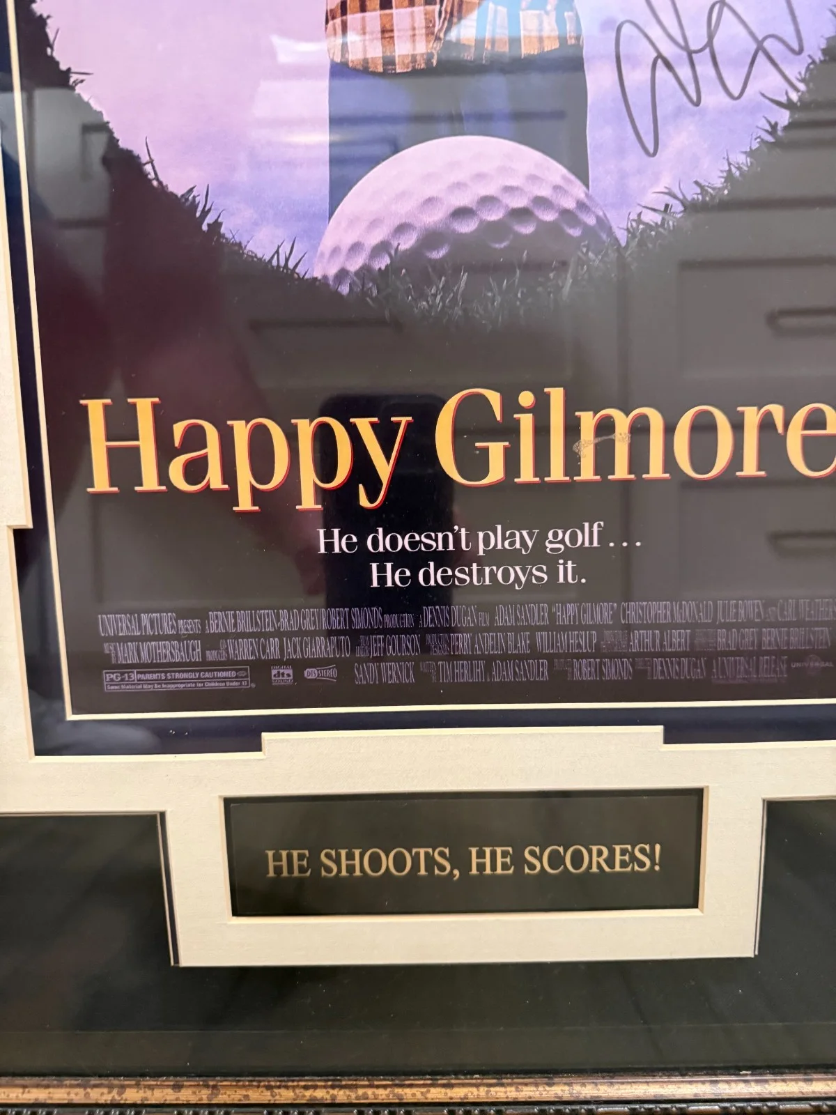 Adam Sandler — Adam Sandler Signed 30 X 22 ORIGINAL Happy Gilmore Poster Autographed FRAMED, изображение 3