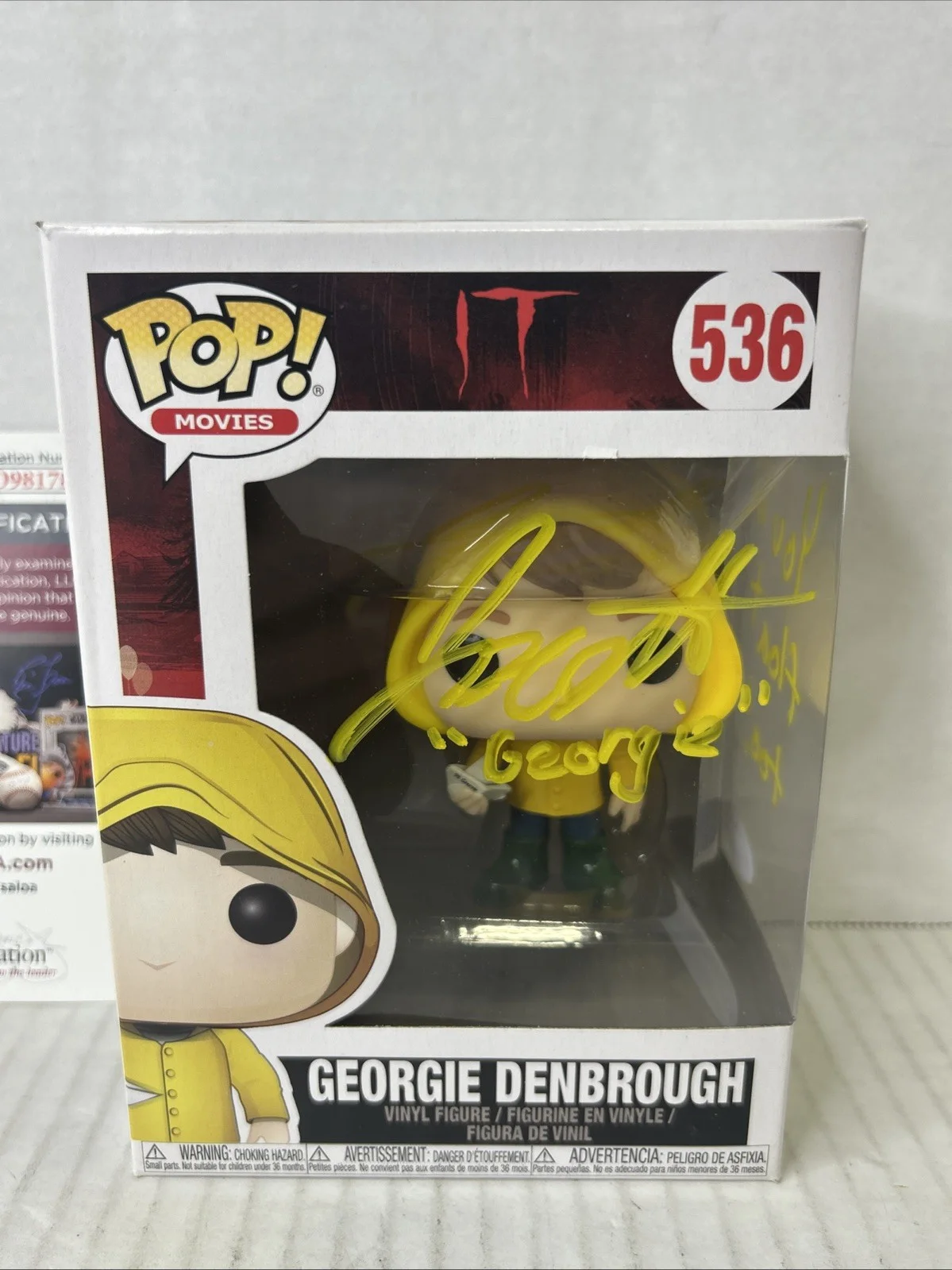 JACKSON ROBERT SCOTT — JACKSON ROBERT SCOTT SIGNED GEORGIE DENBROUGH FUNKO POP 536 IT PENNYWISE JSA COA, image 2