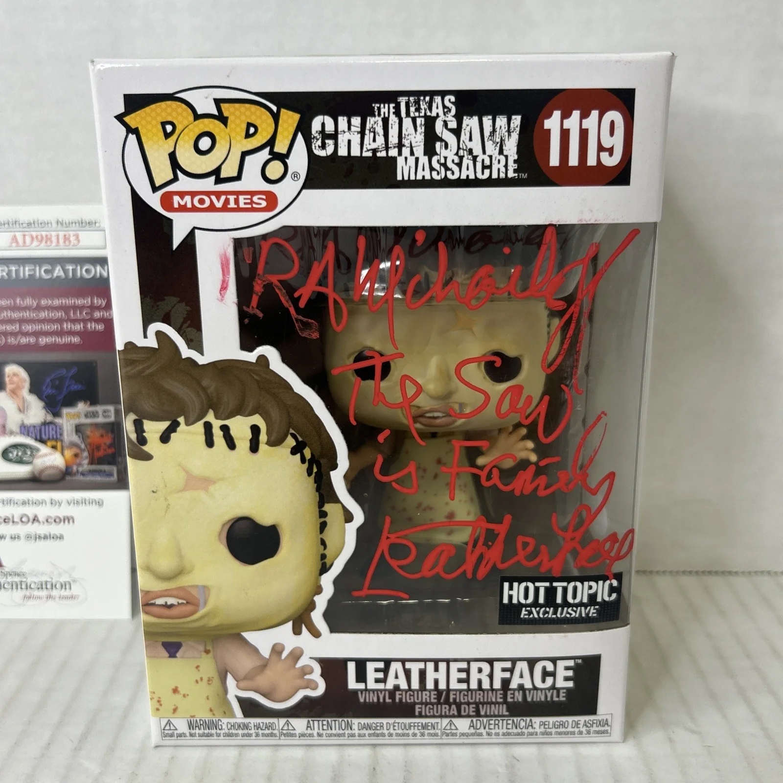 RA Mihailoff Signed Leatherface Funko 1119 Inscribed JSA COA Texas Chainsaw Mass, изображение 2