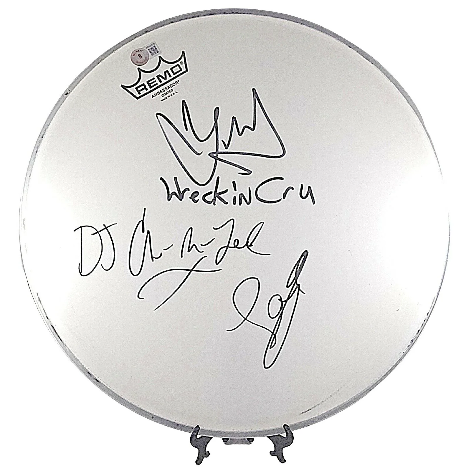 DJ Yella, Lonzo, DJ Cli-N-Tel — World Class Wreckin Cru Signed Drumhead Beckett BAS COA DJ Yella Lonzo Cli N Tel, image 2